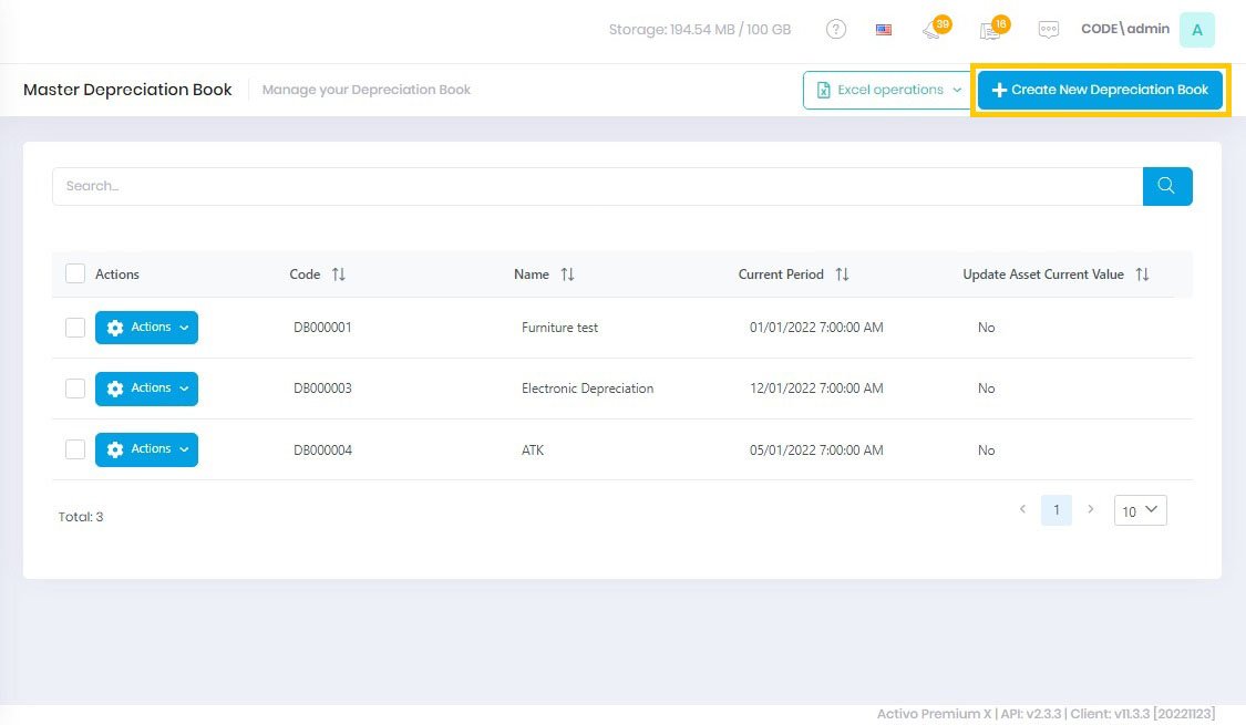 Create New Depreciation Book