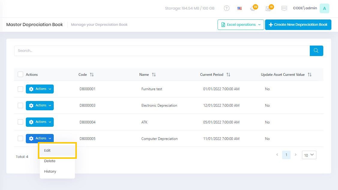 Edit Depreciation Book