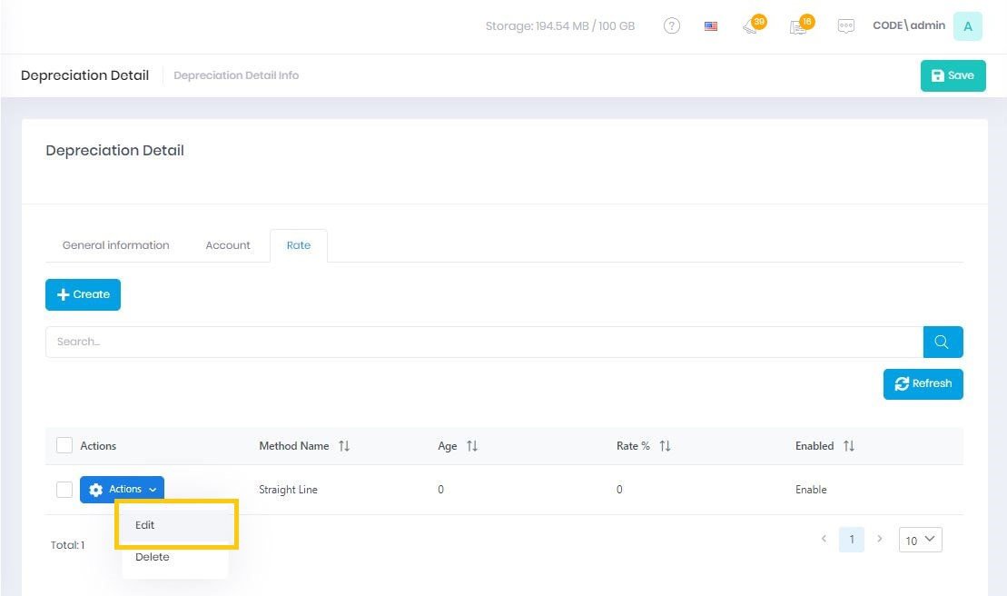 Edit Depreciation Rate