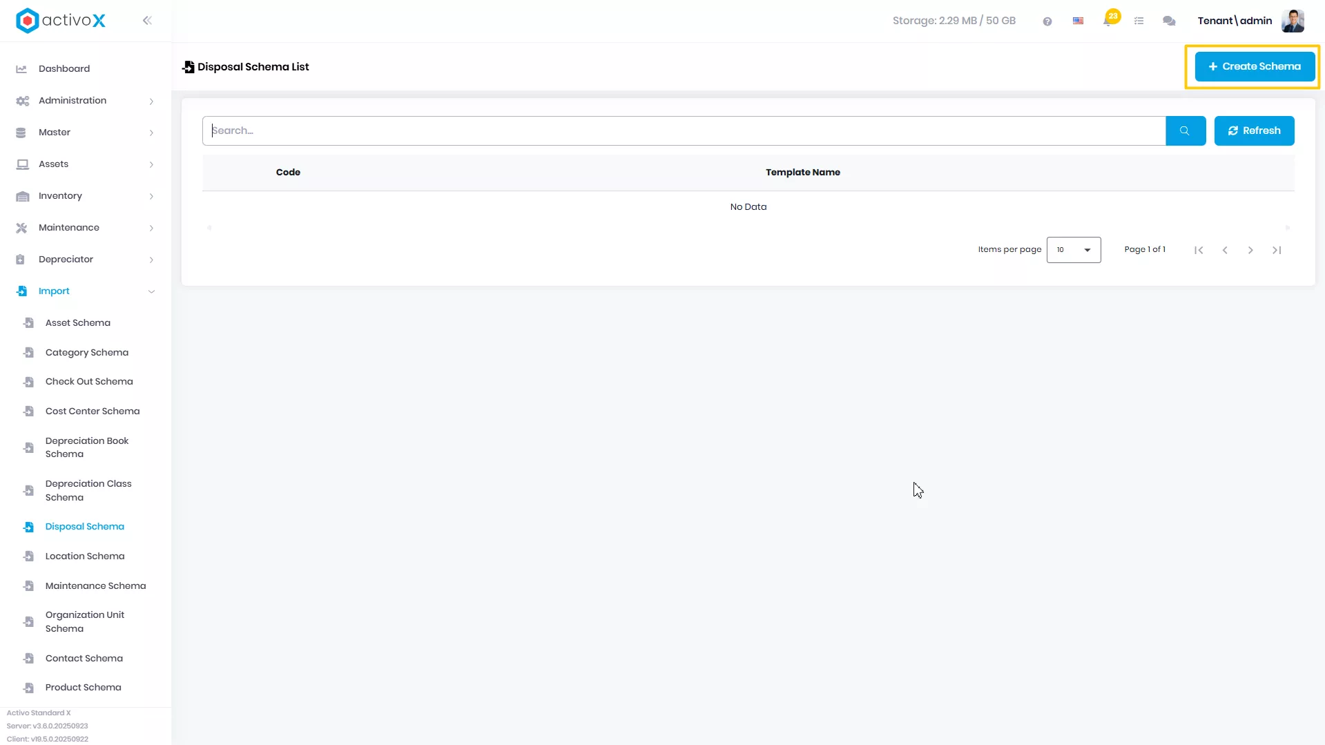 Create New Import Schema