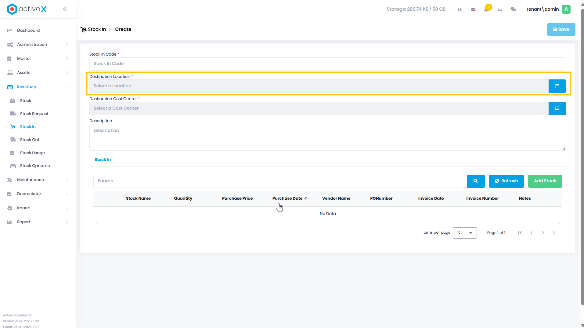 Create Stock In