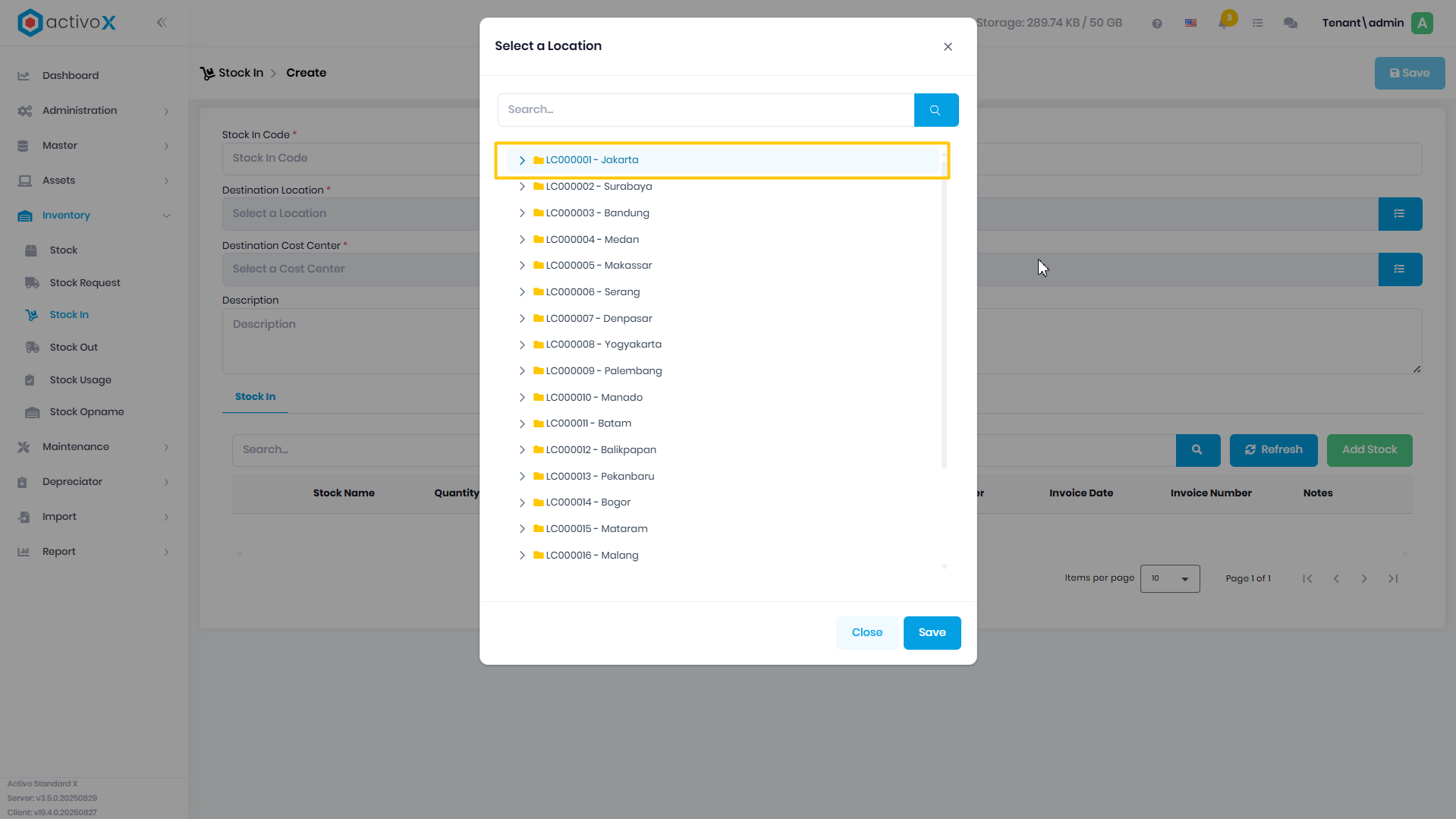 Create Stock In