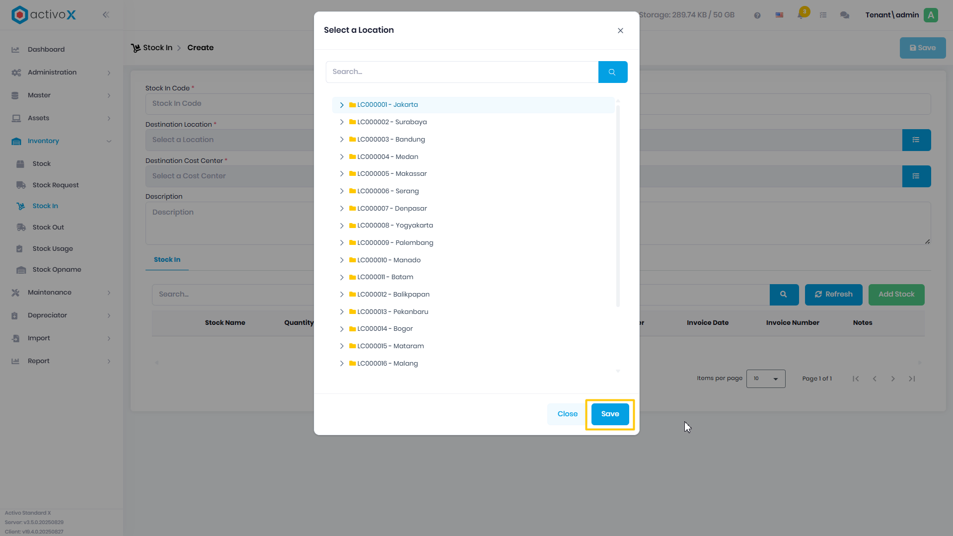 Create Stock In