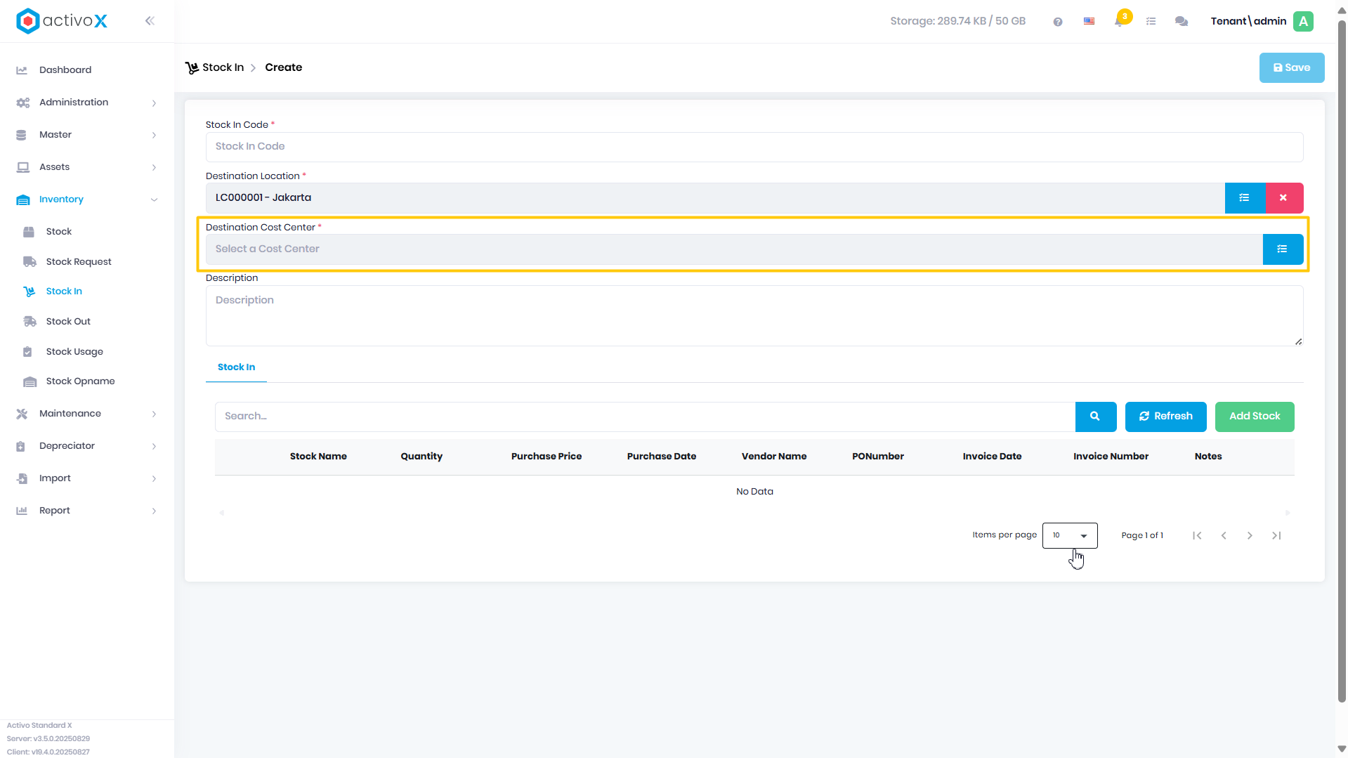 Create Stock In