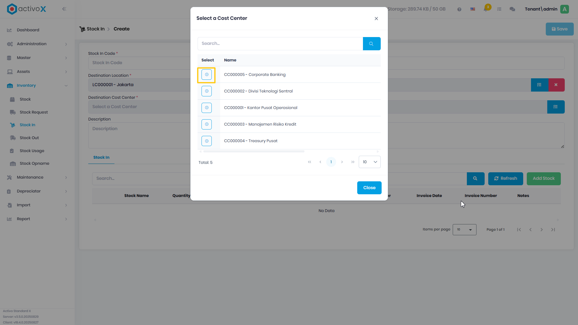 Create Stock In