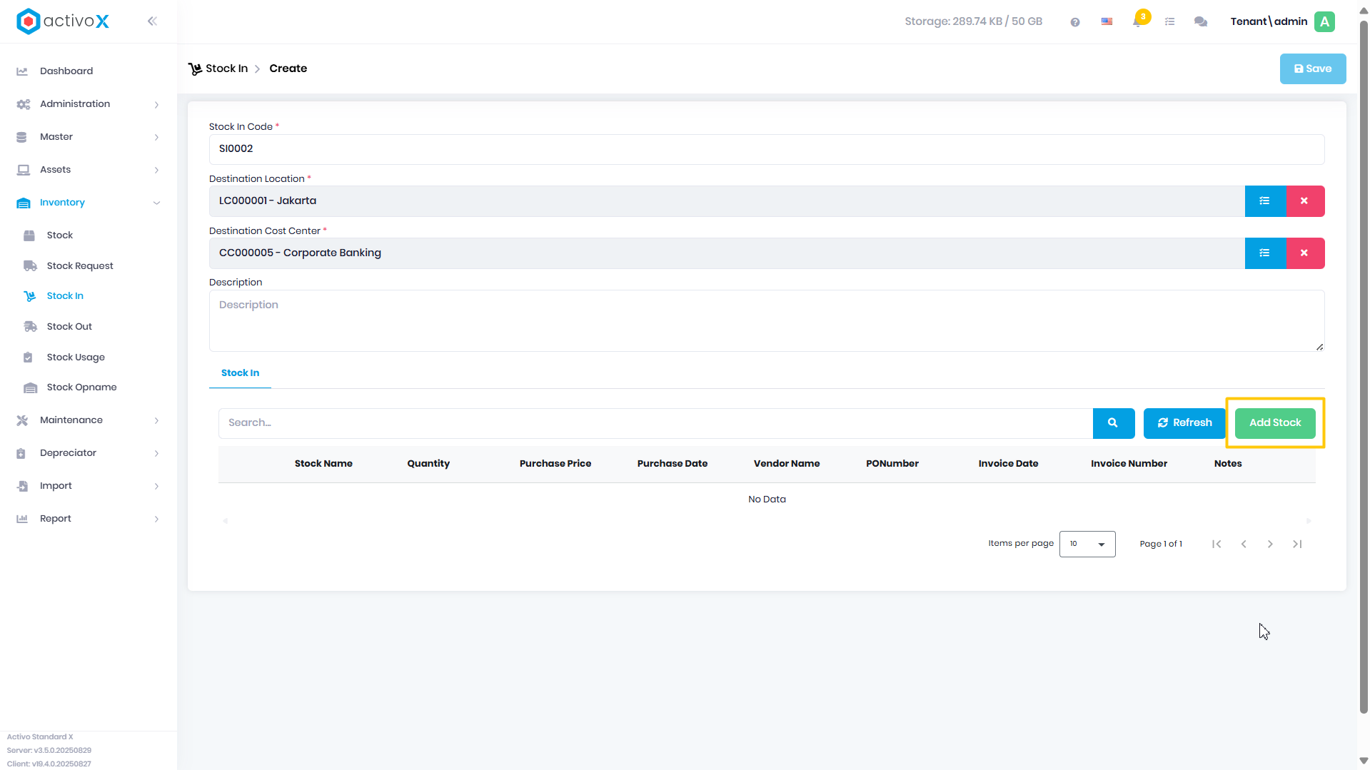 Create Stock In
