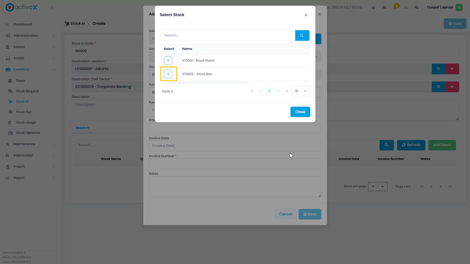 Create Stock In