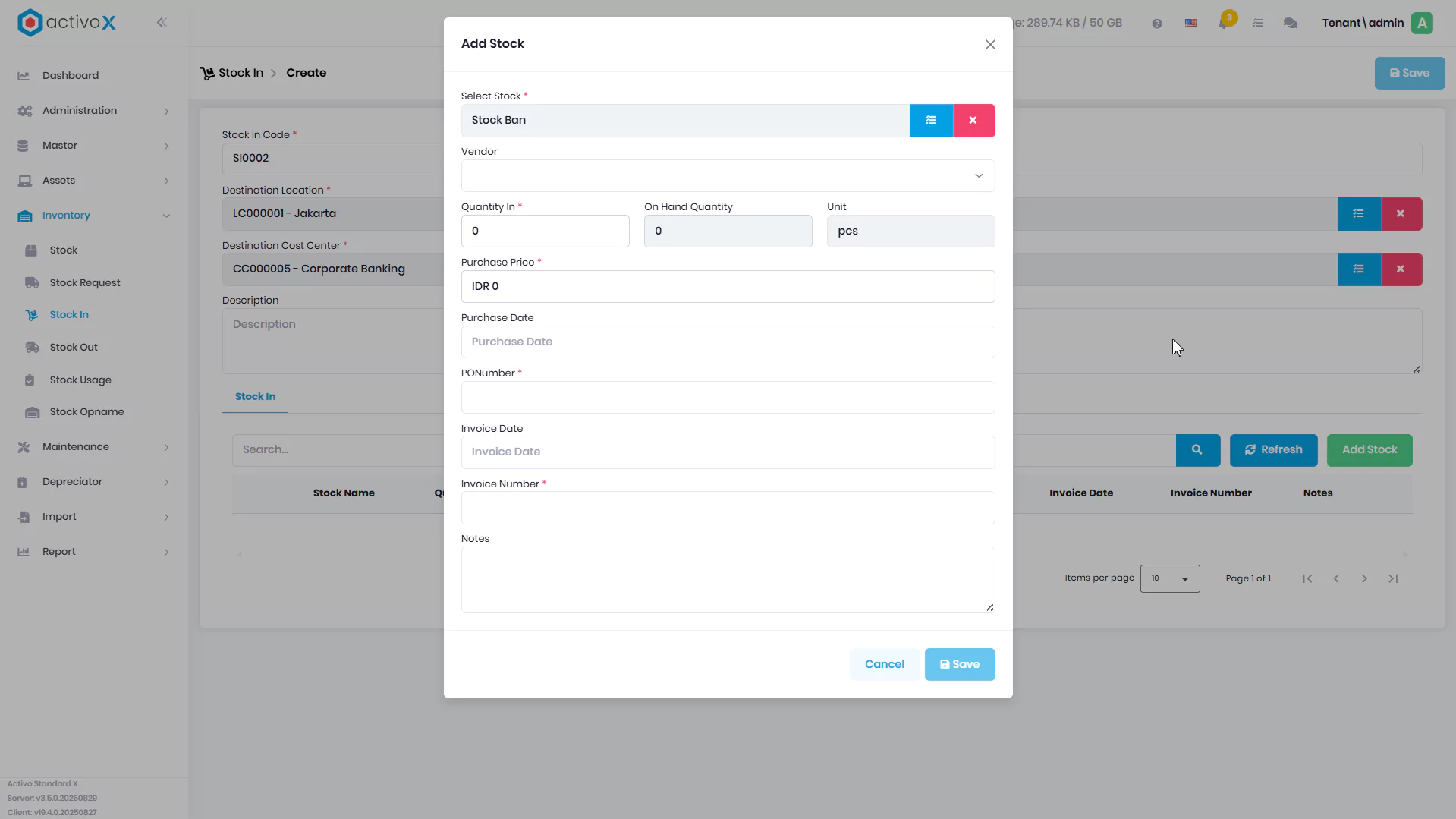 Create Stock In
