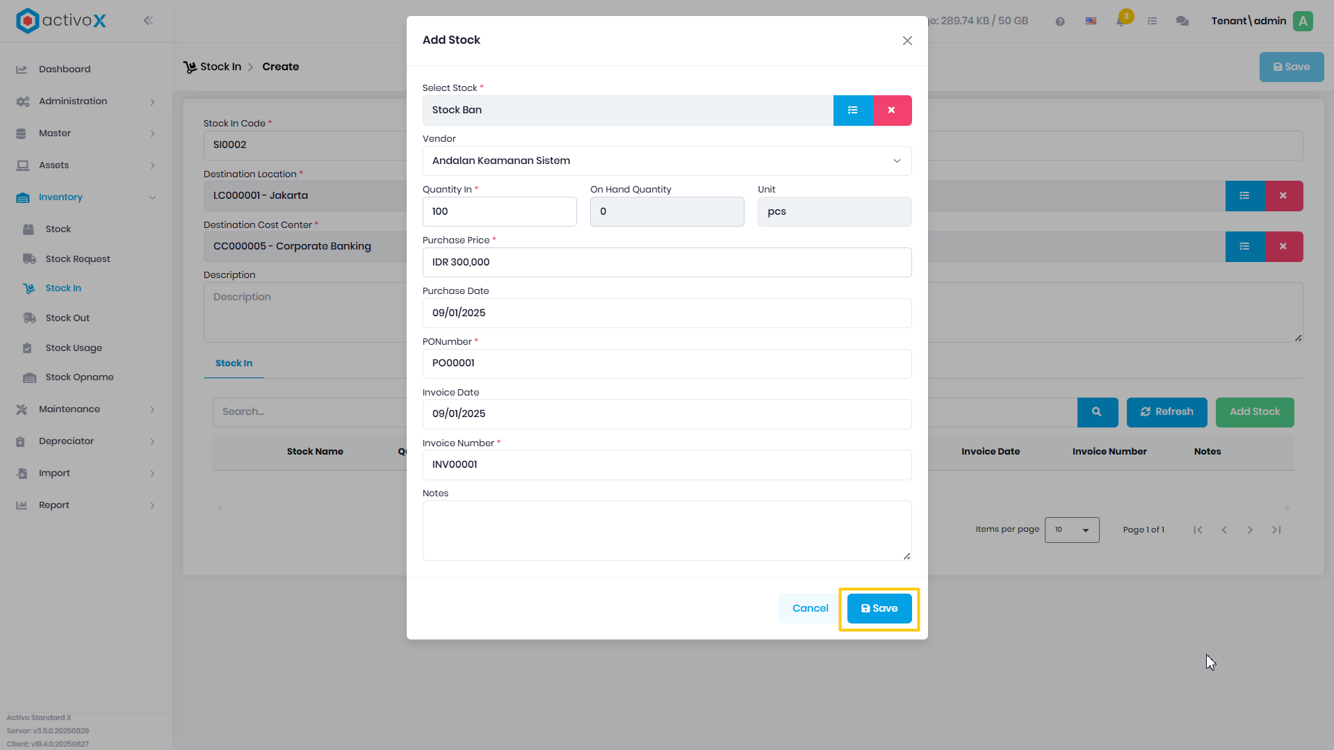 Create Stock In