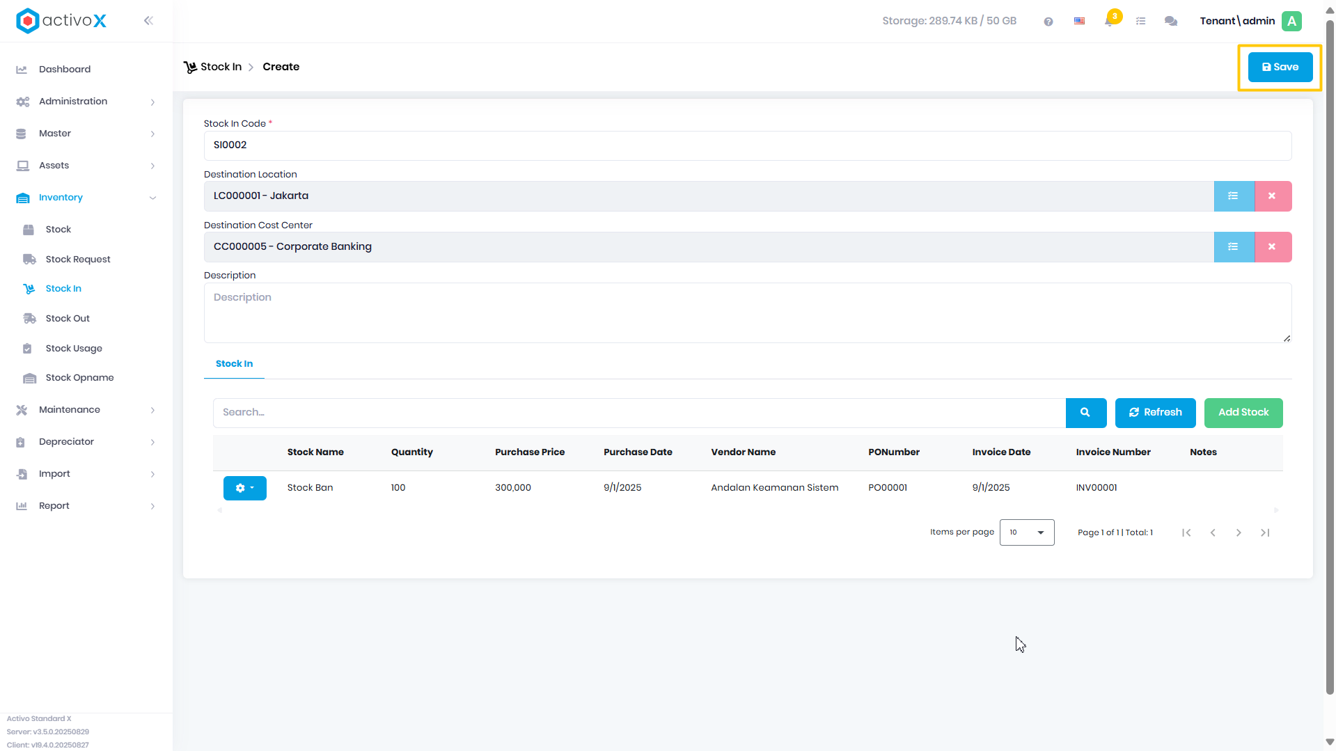 Create Stock In