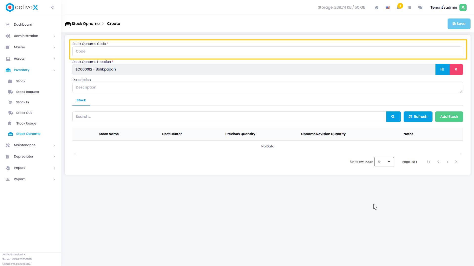 Create Stock Opname