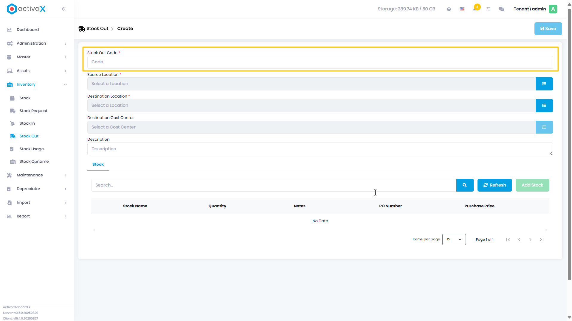 Create Stock In