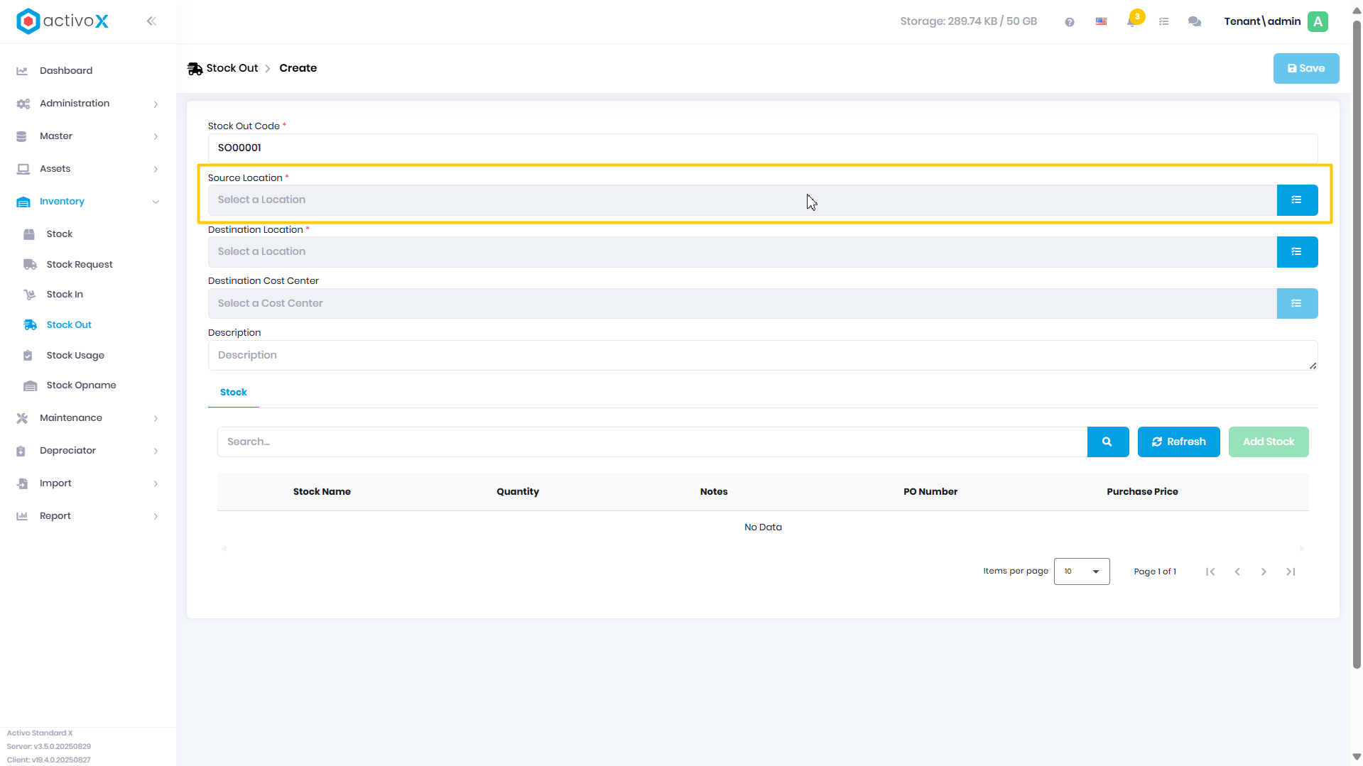 Create Stock In