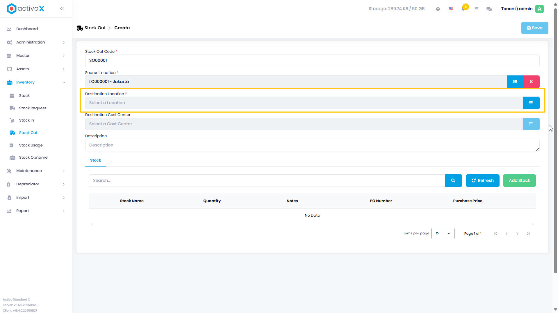 Create Stock In