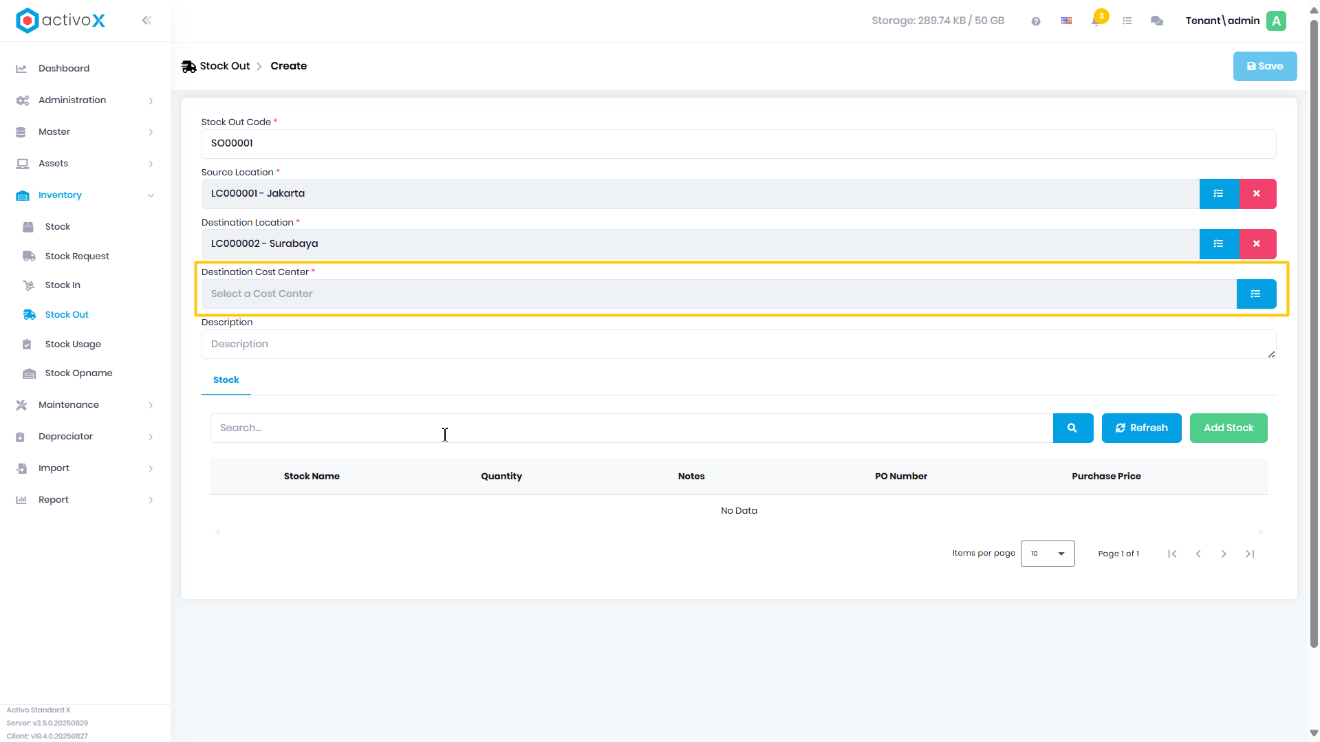 Create Stock In