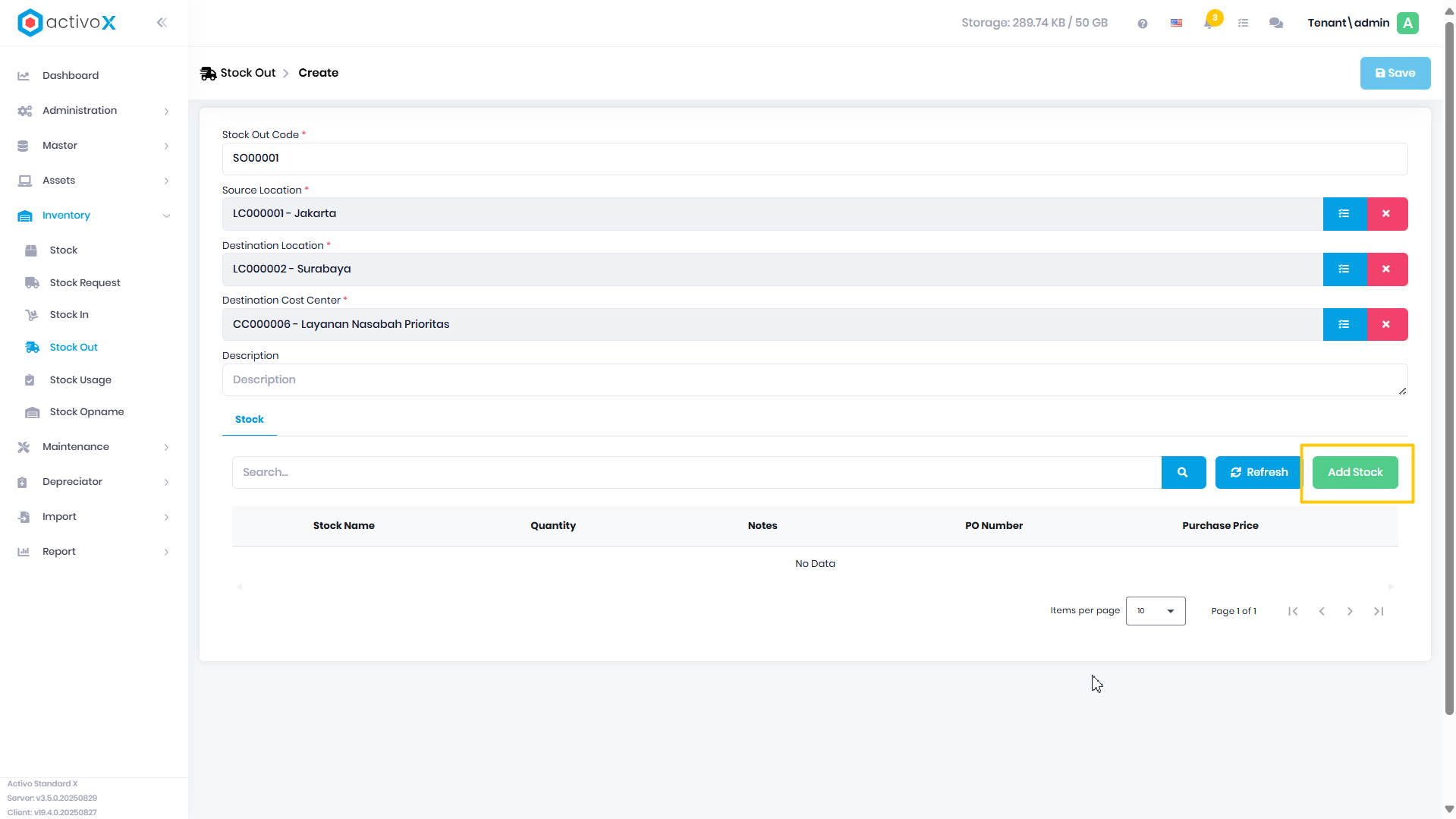 Create Stock In