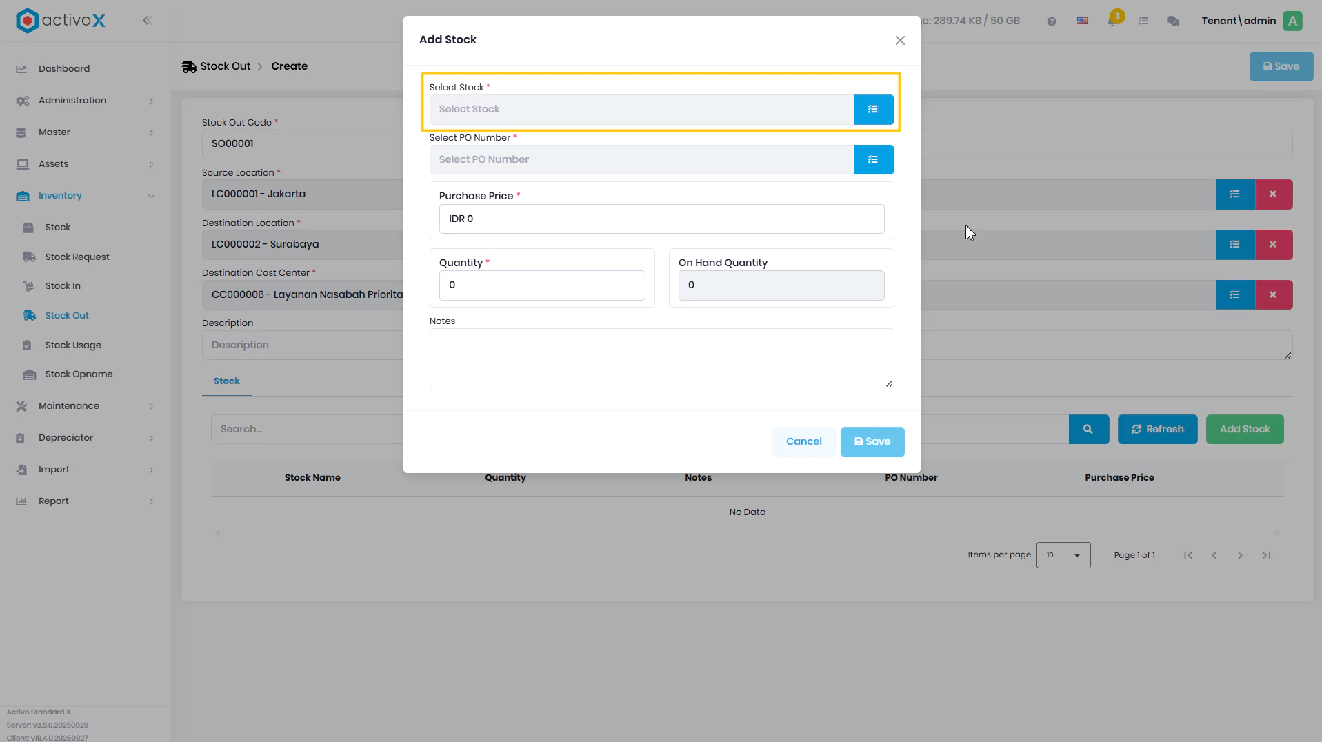 Create Stock In
