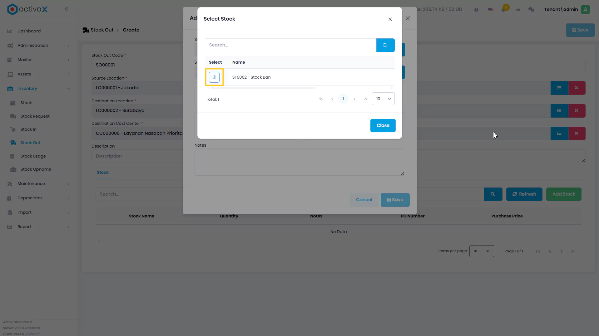 Create Stock In