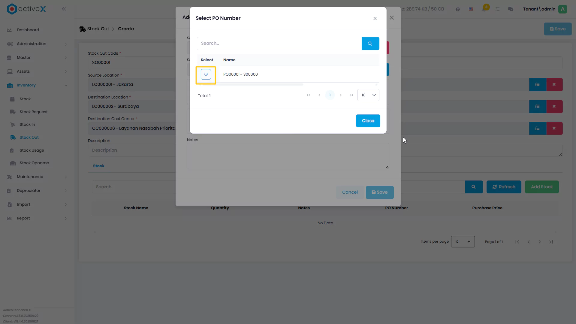 Create Stock Out