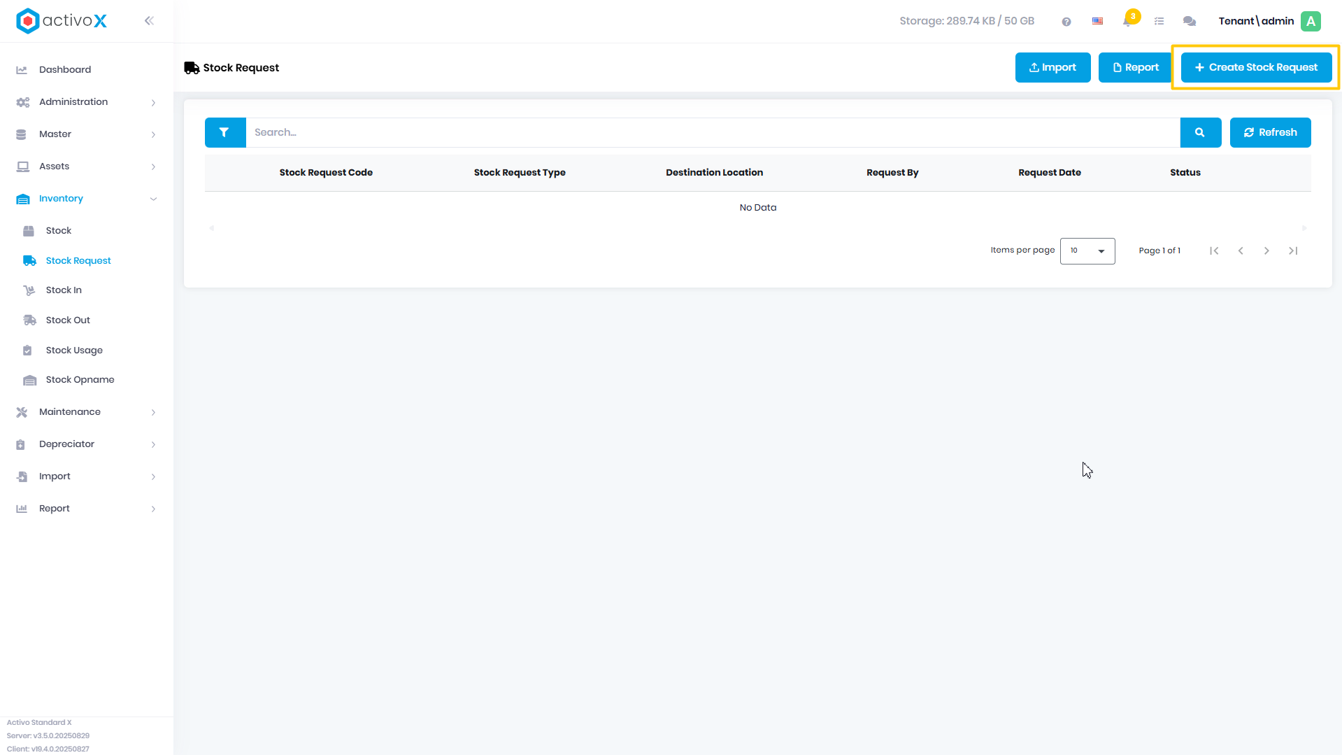 Create Stock Request