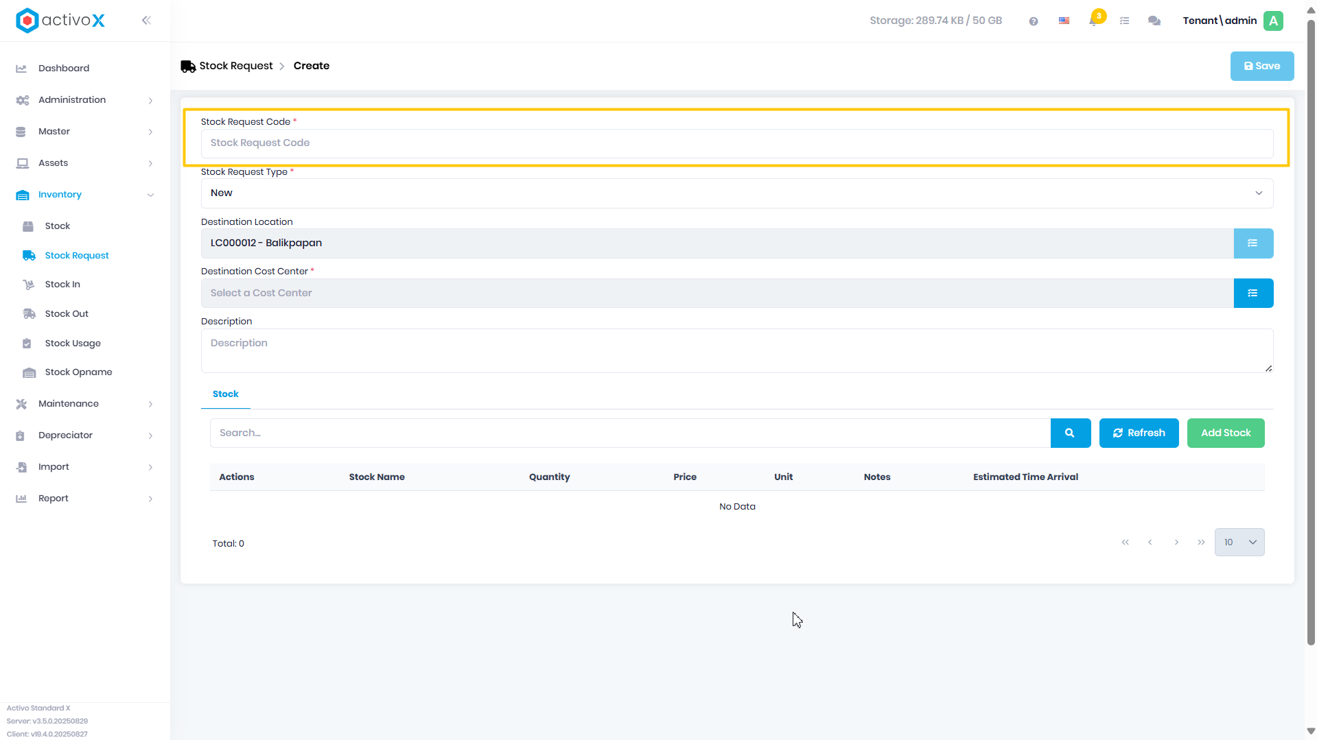 Create Stock Request