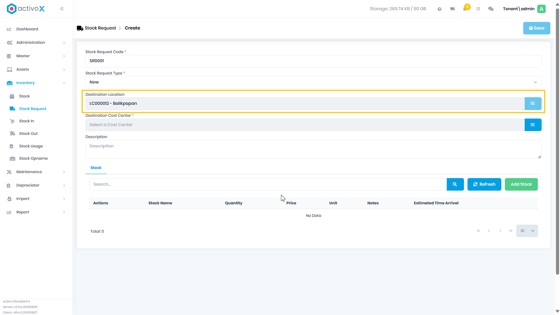 Create Stock Request
