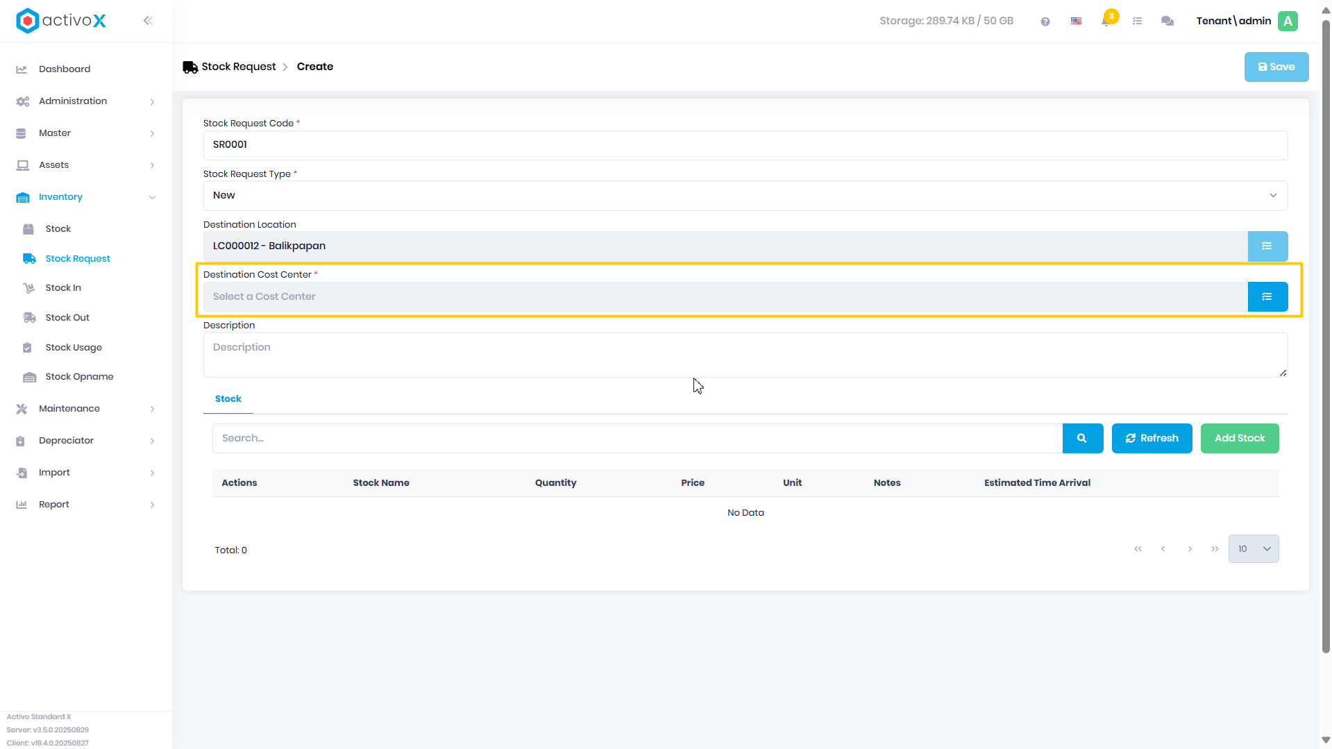 Create Stock Request
