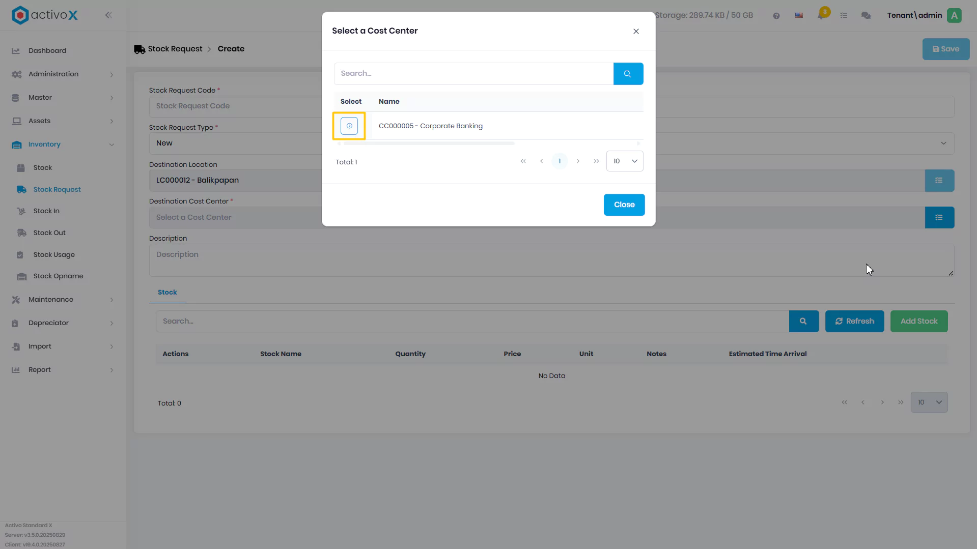 Create Stock Request