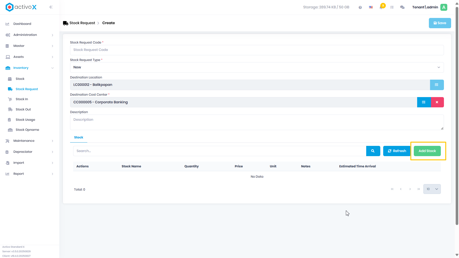 Create Stock Request