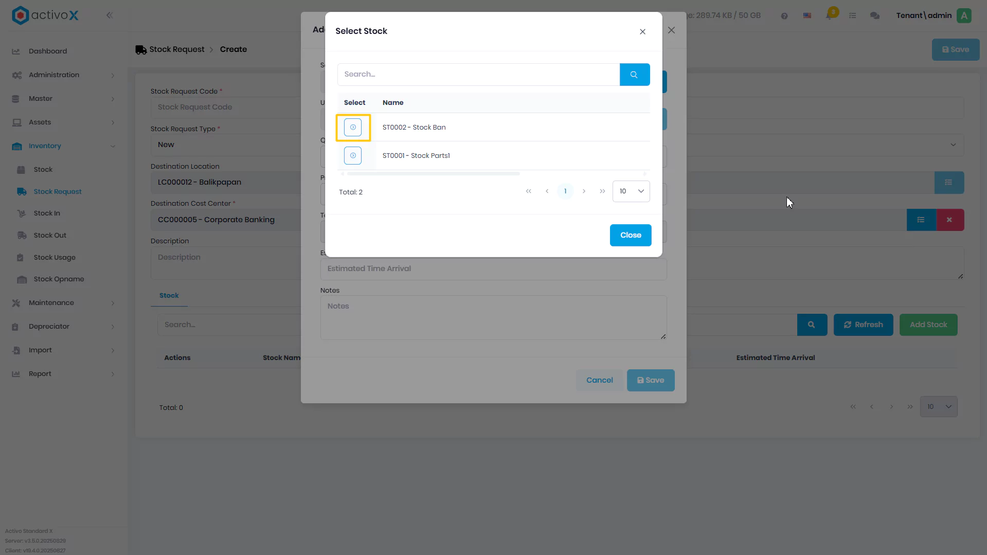 Create Stock Request