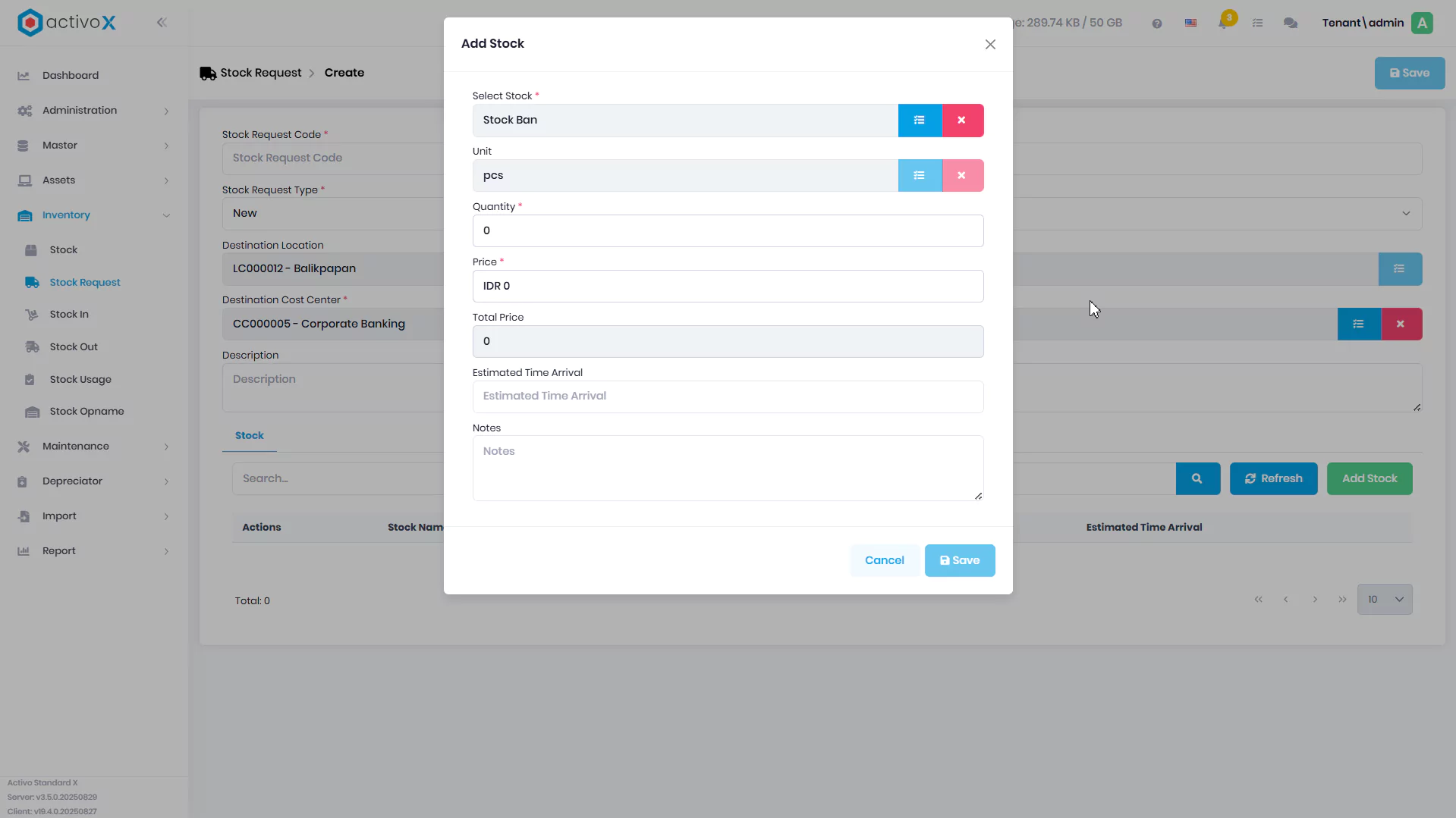 Create Stock Request
