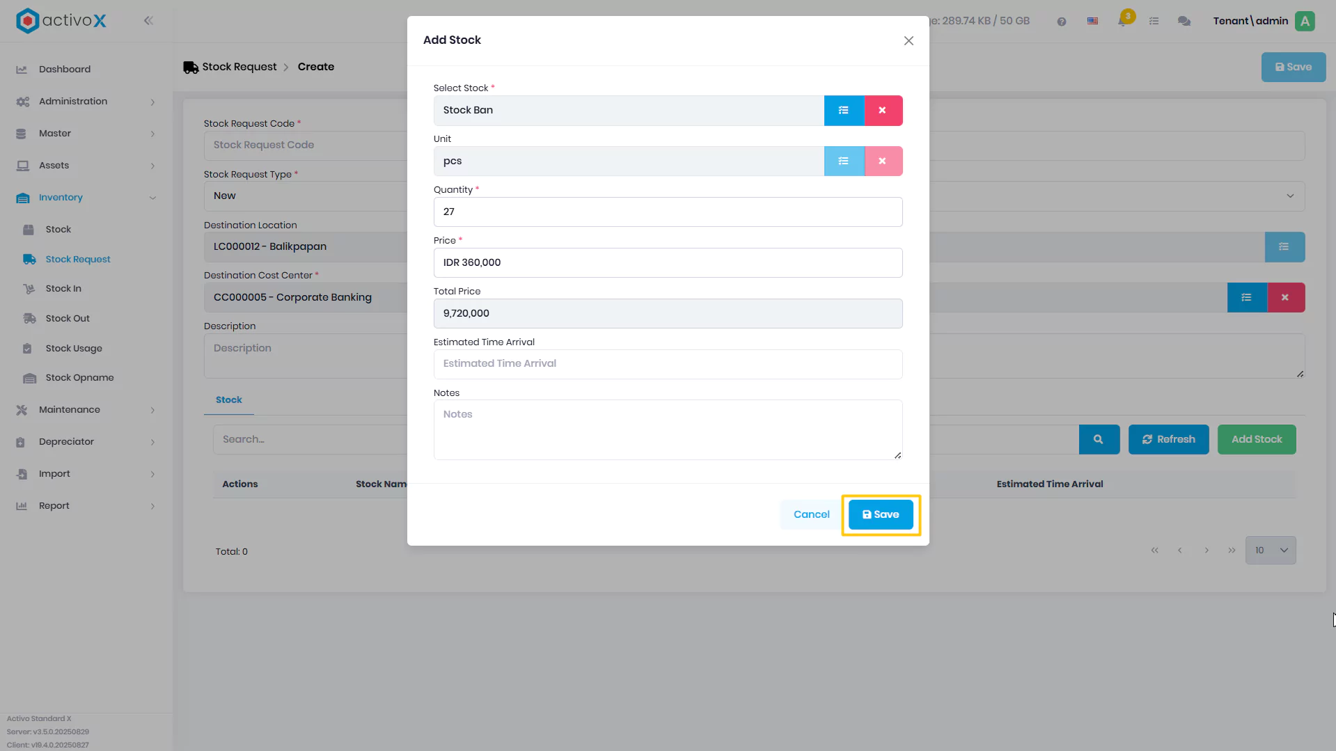 Create Stock Request