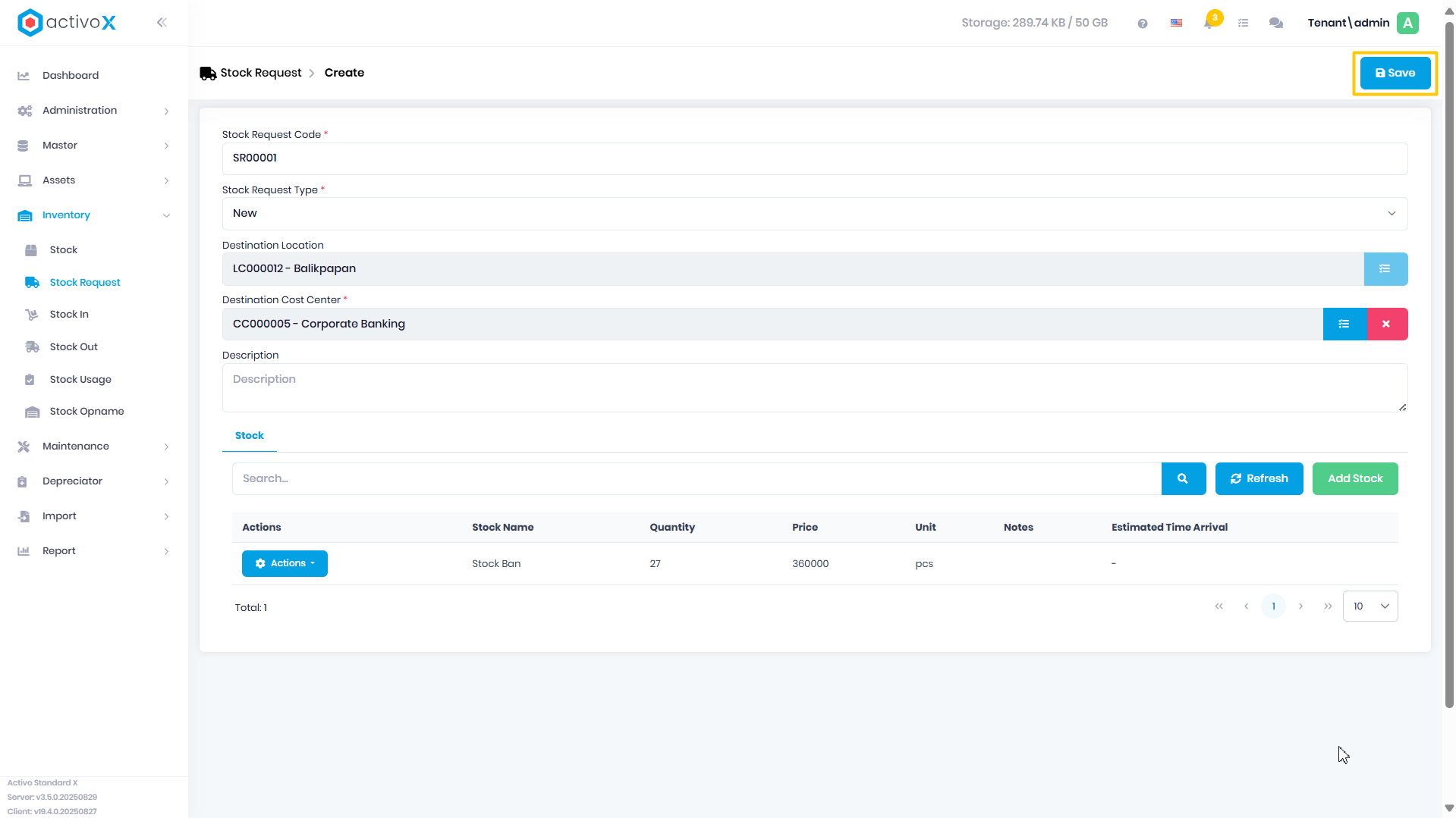 Create Stock Request