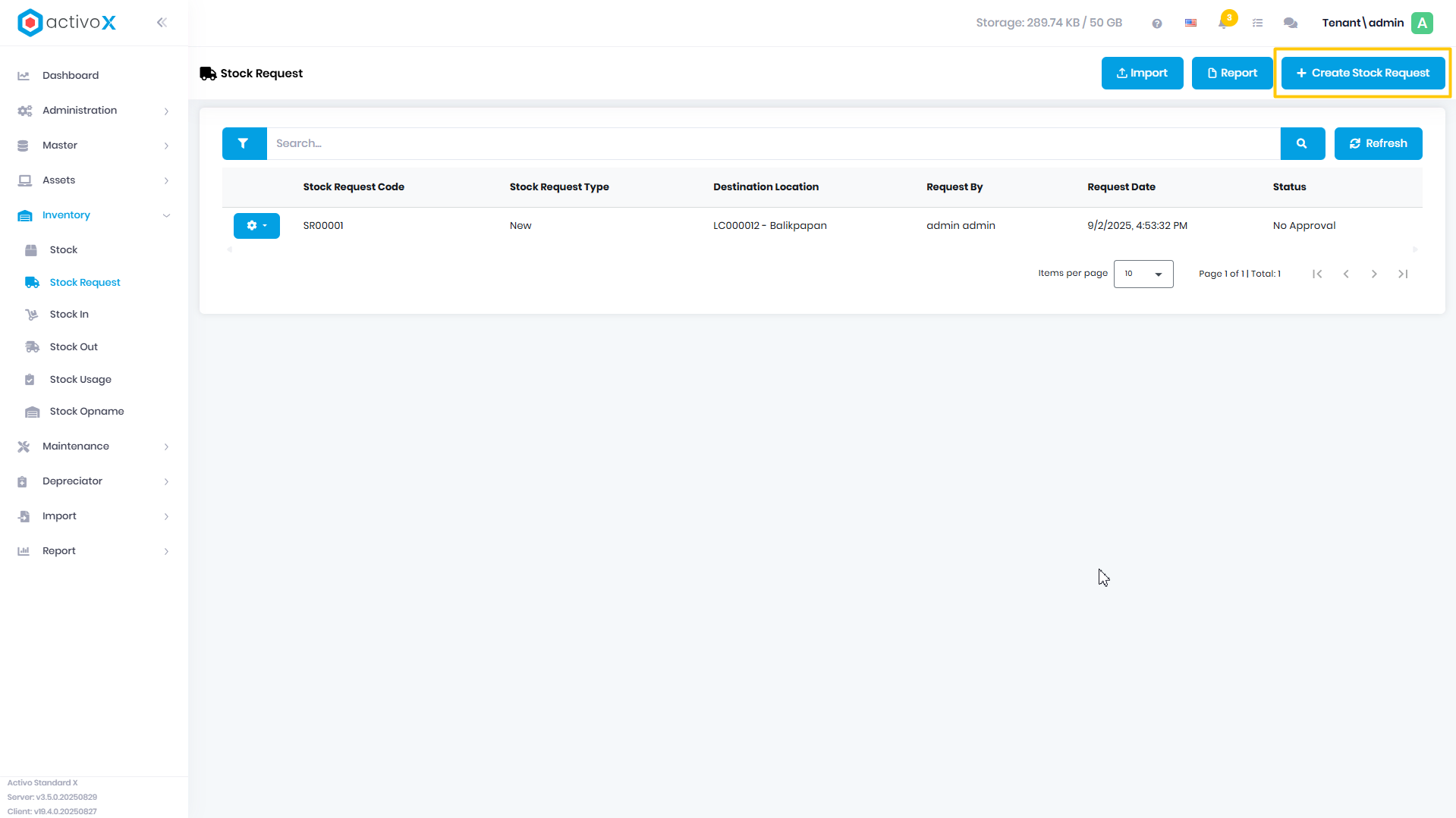 Create Stock Request
