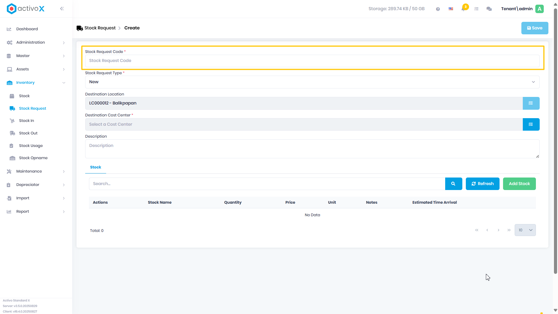 Create Stock Request