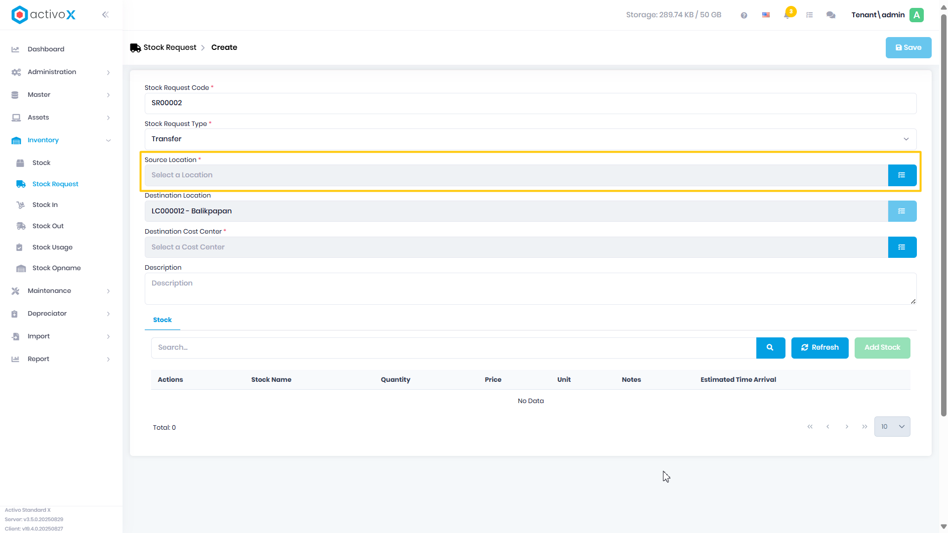 Create Stock Request