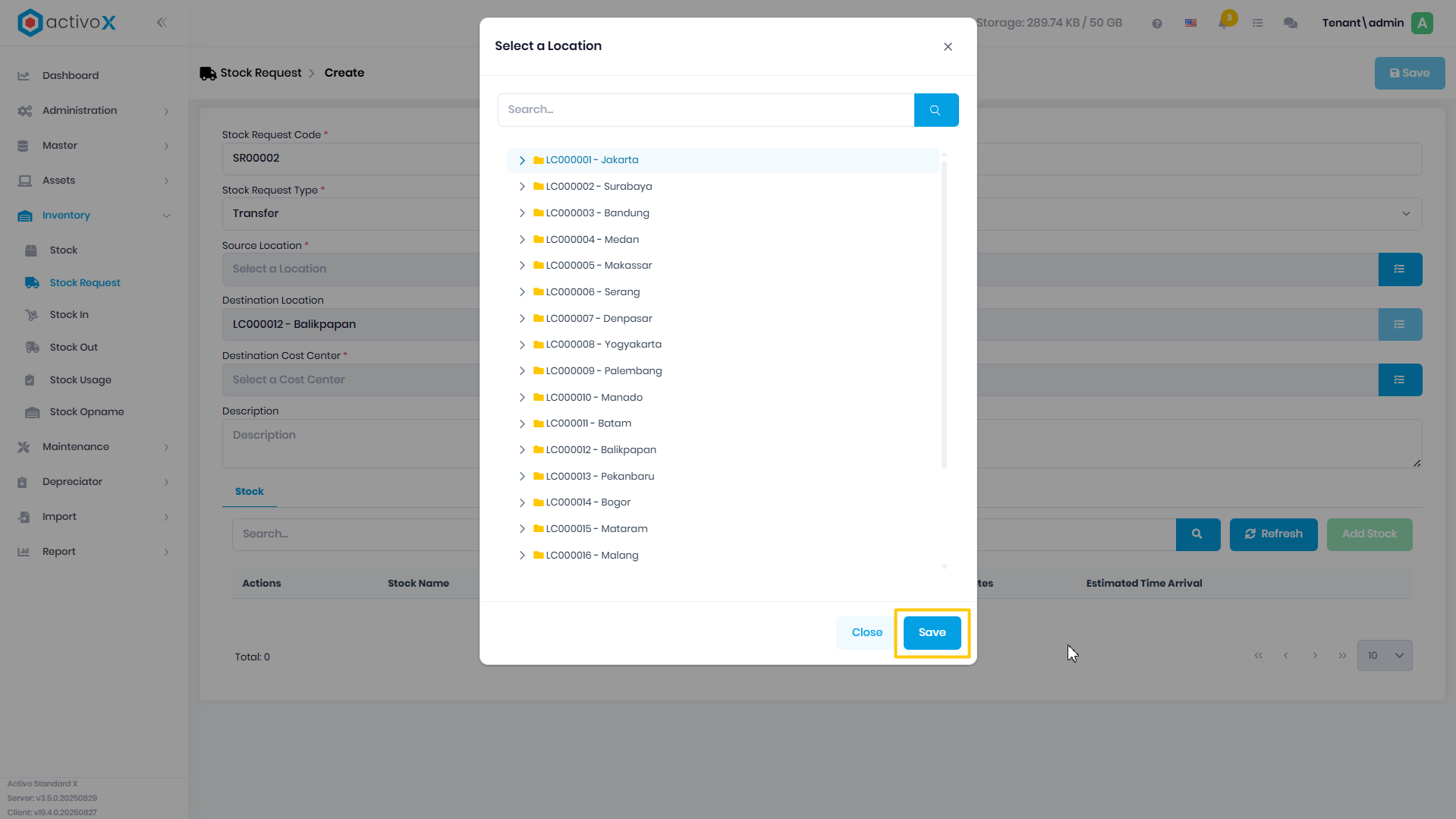 Create Stock Request