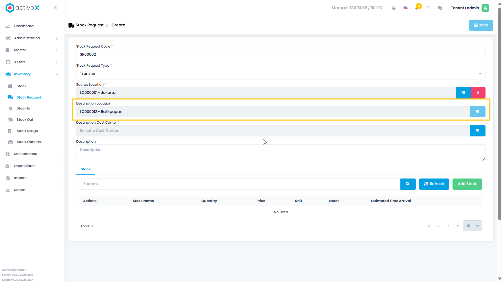 Create Stock Request