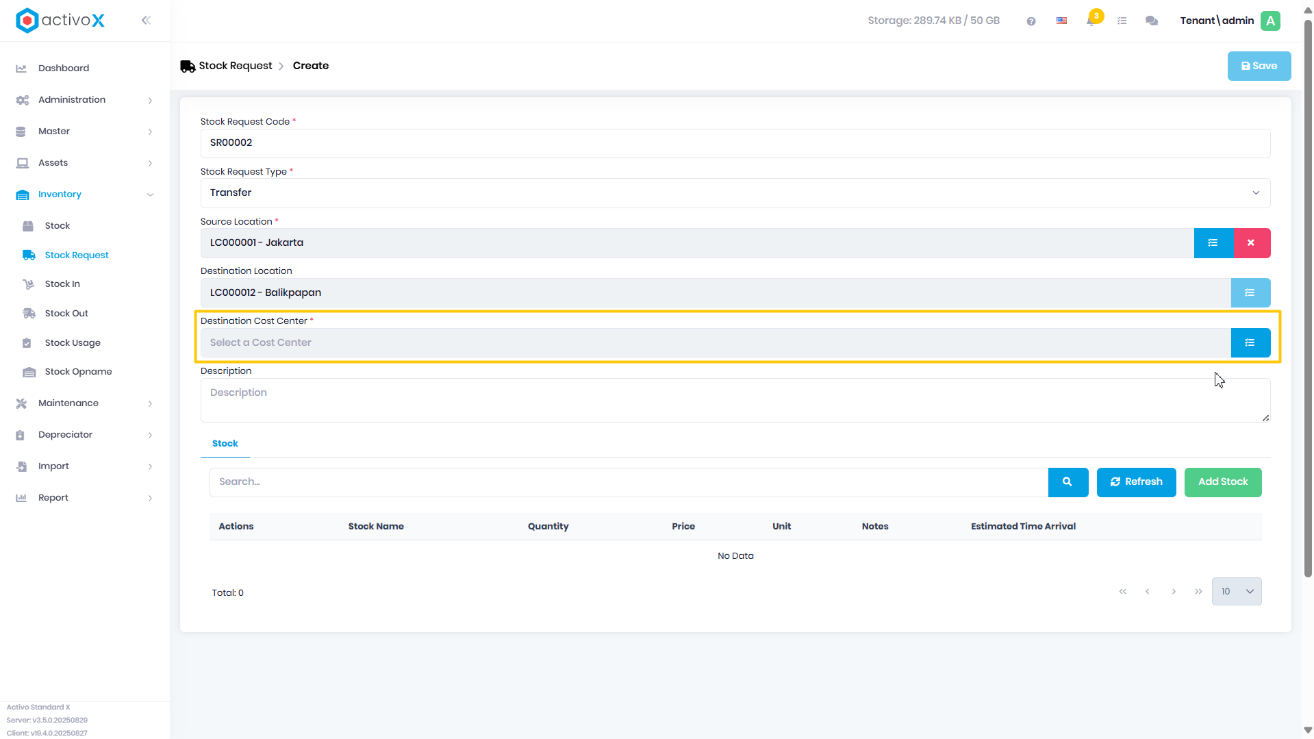 Create Stock Request