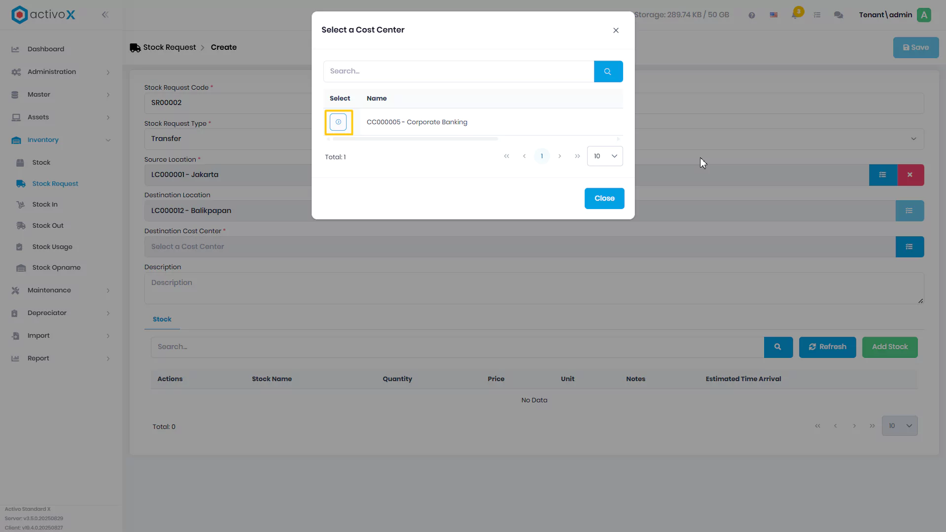 Create Stock Request