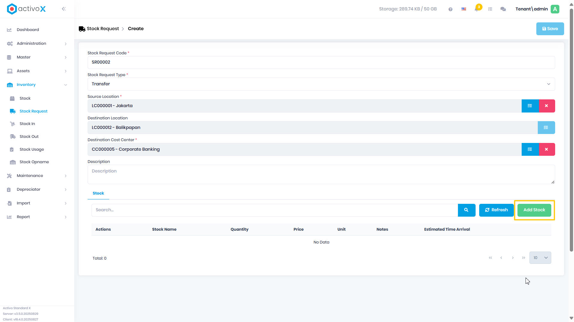 Create Stock Request