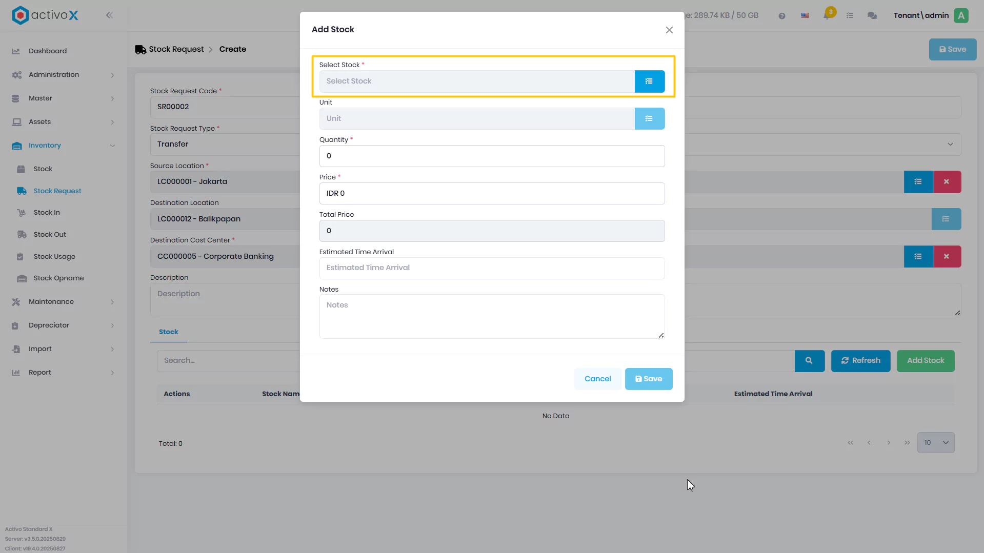 Create Stock Request