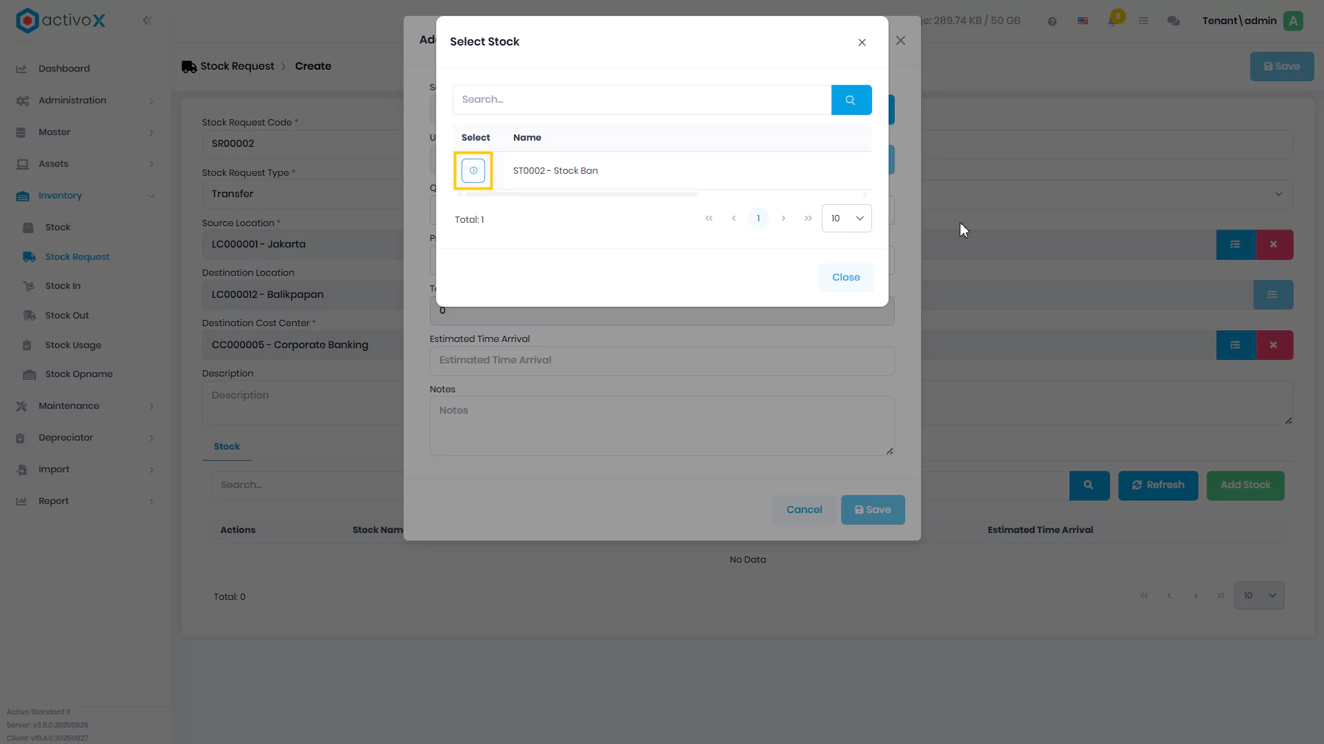 Create Stock Request