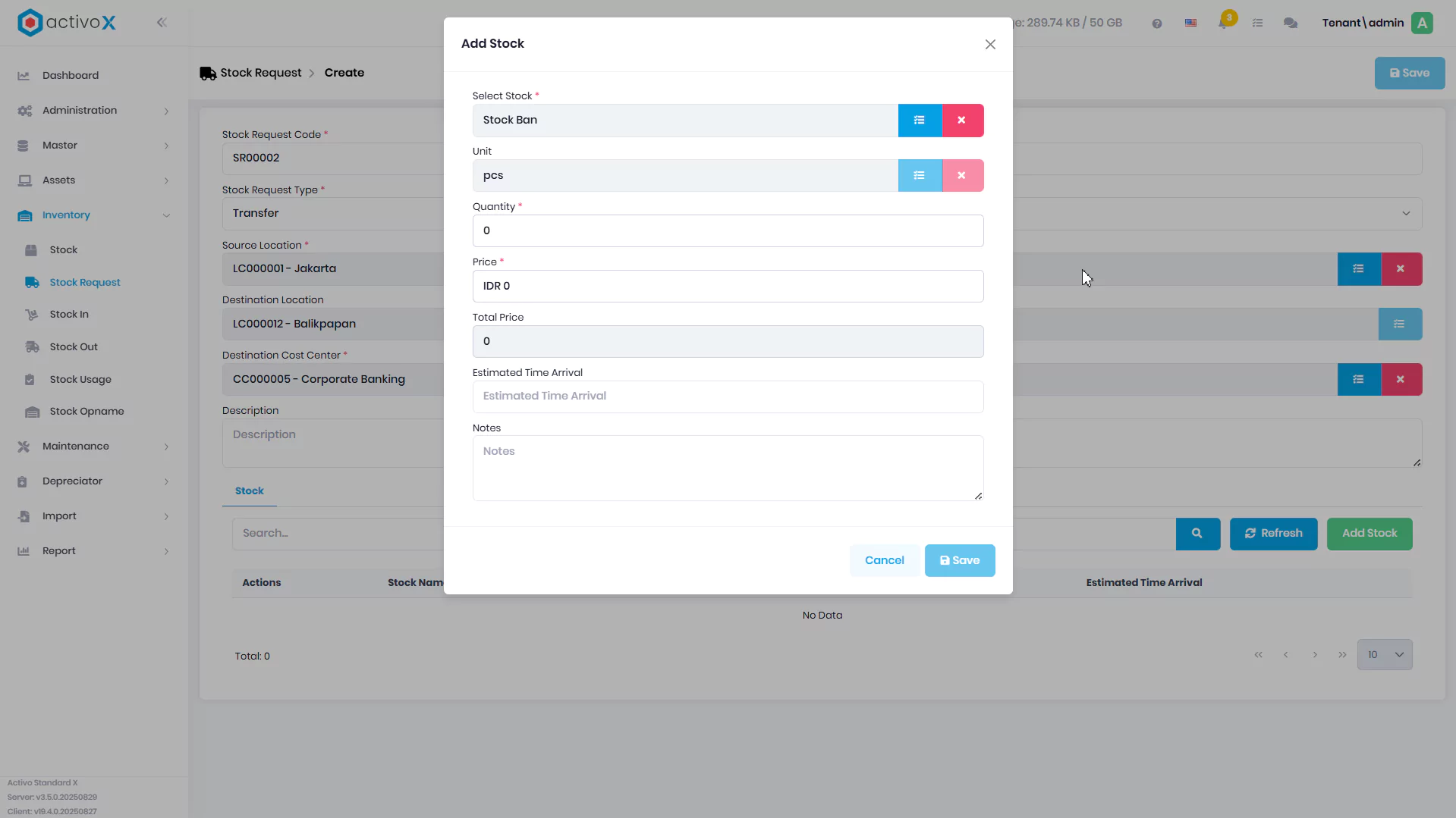 Create Stock Request