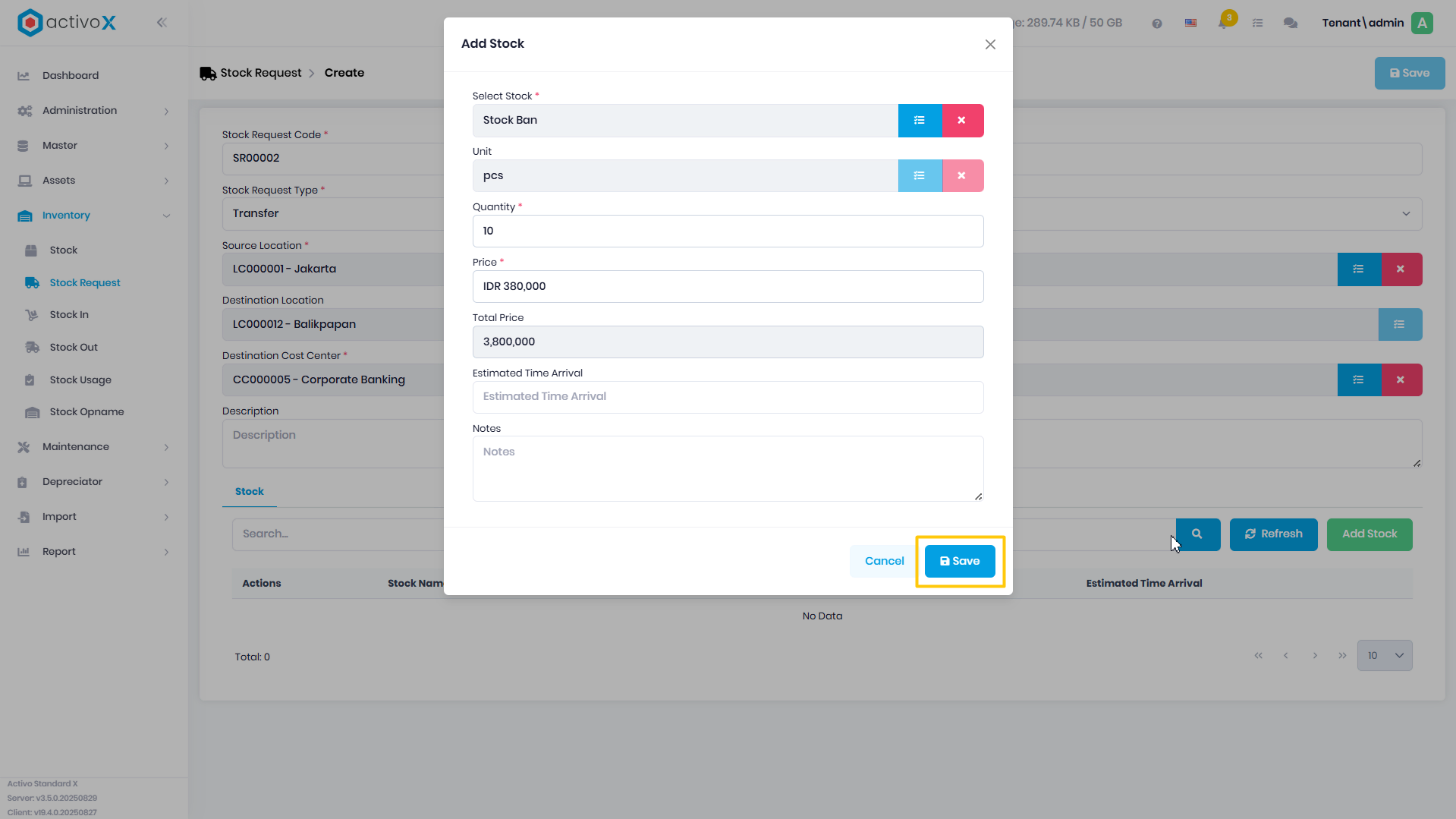 Create Stock Request
