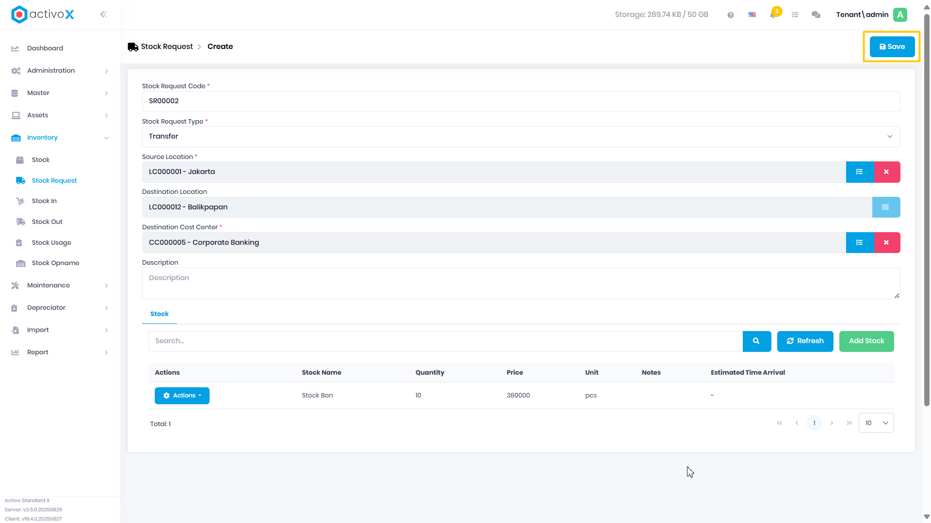 Create Stock Request