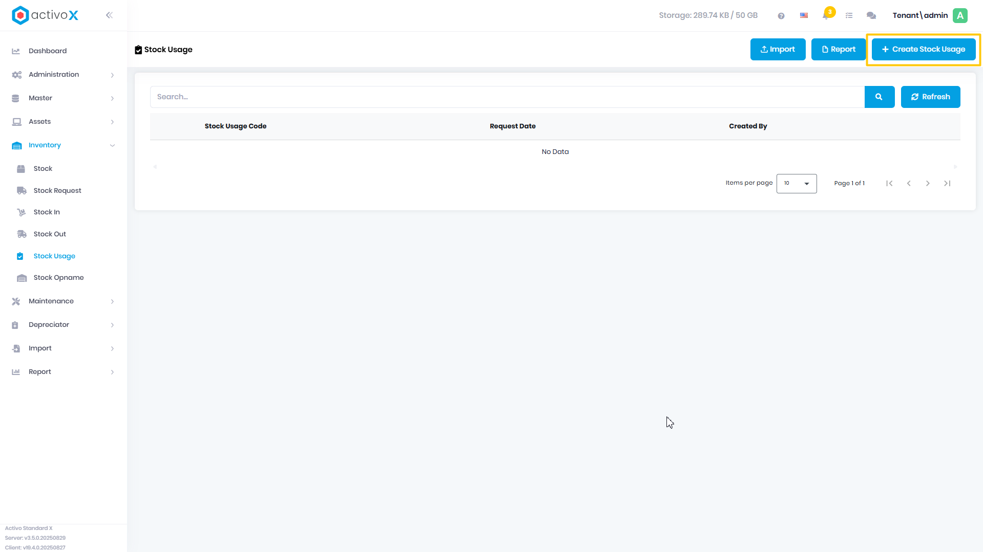 Create Stock Usage