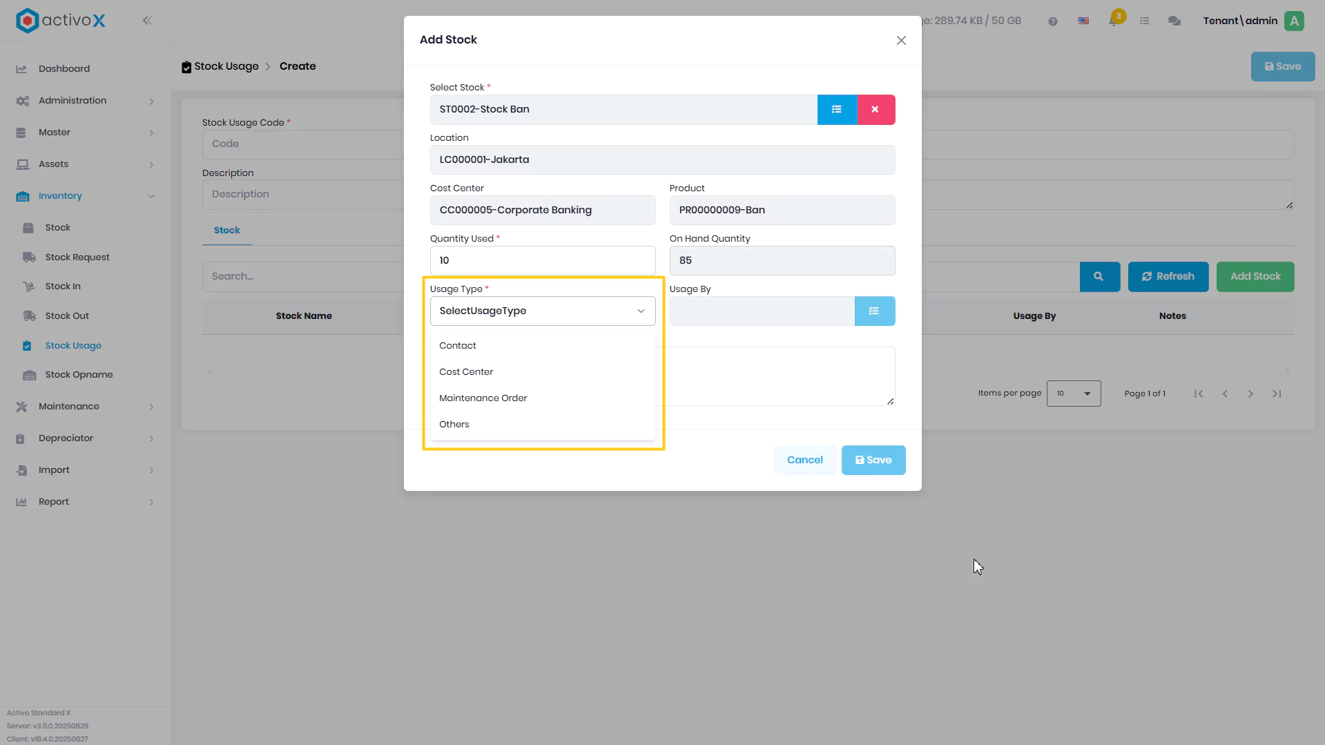 Create Stock Usage
