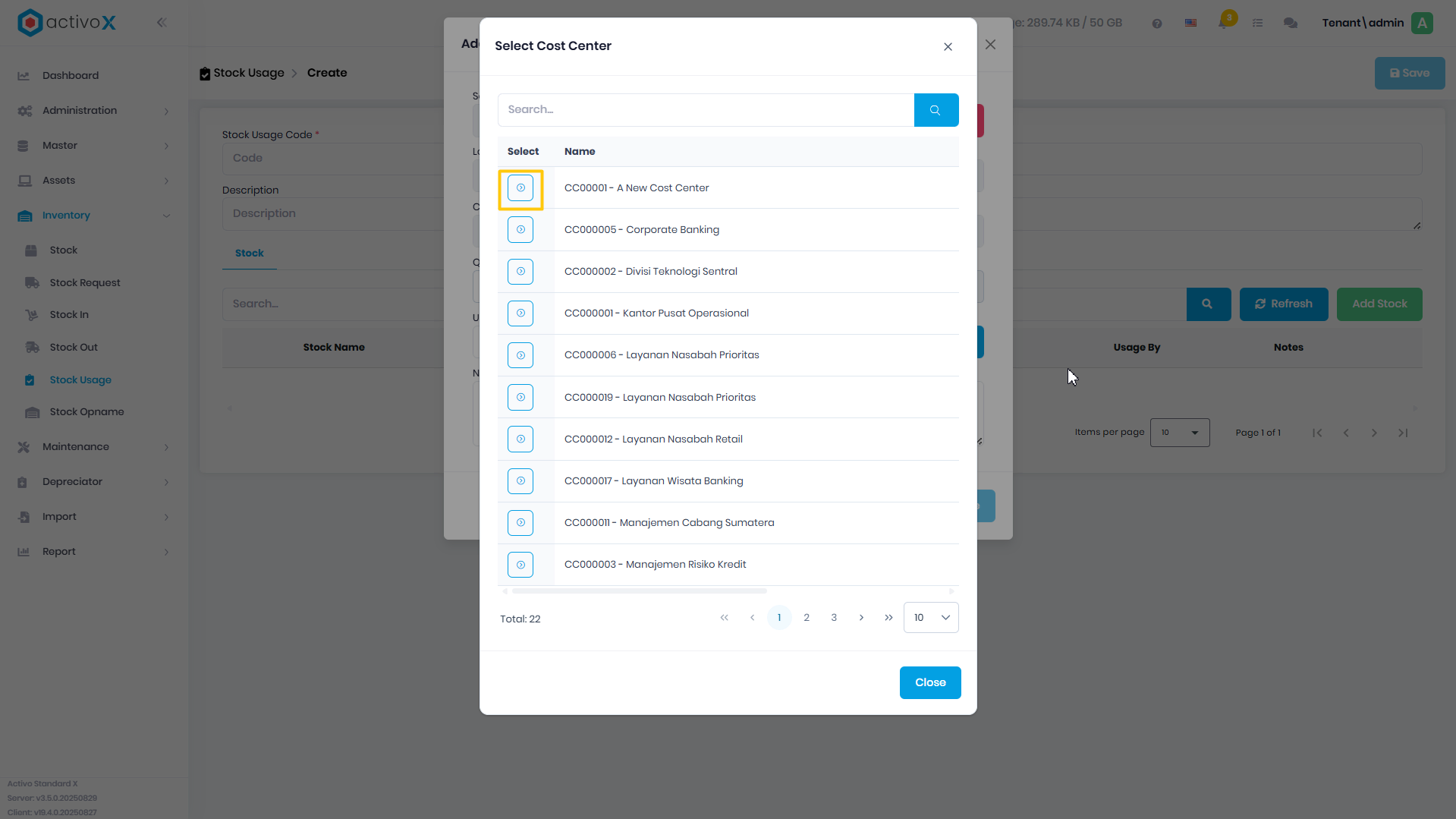 Create Stock Usage