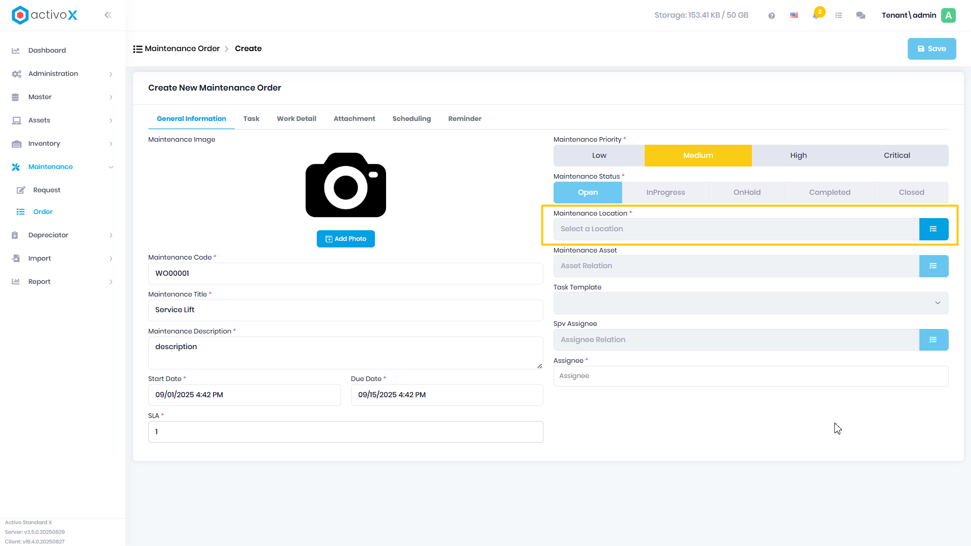 Create Maintenance Order
